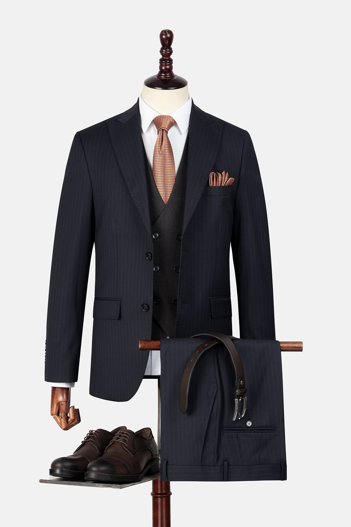 Striped Dark Navy Suit With Suit Vest