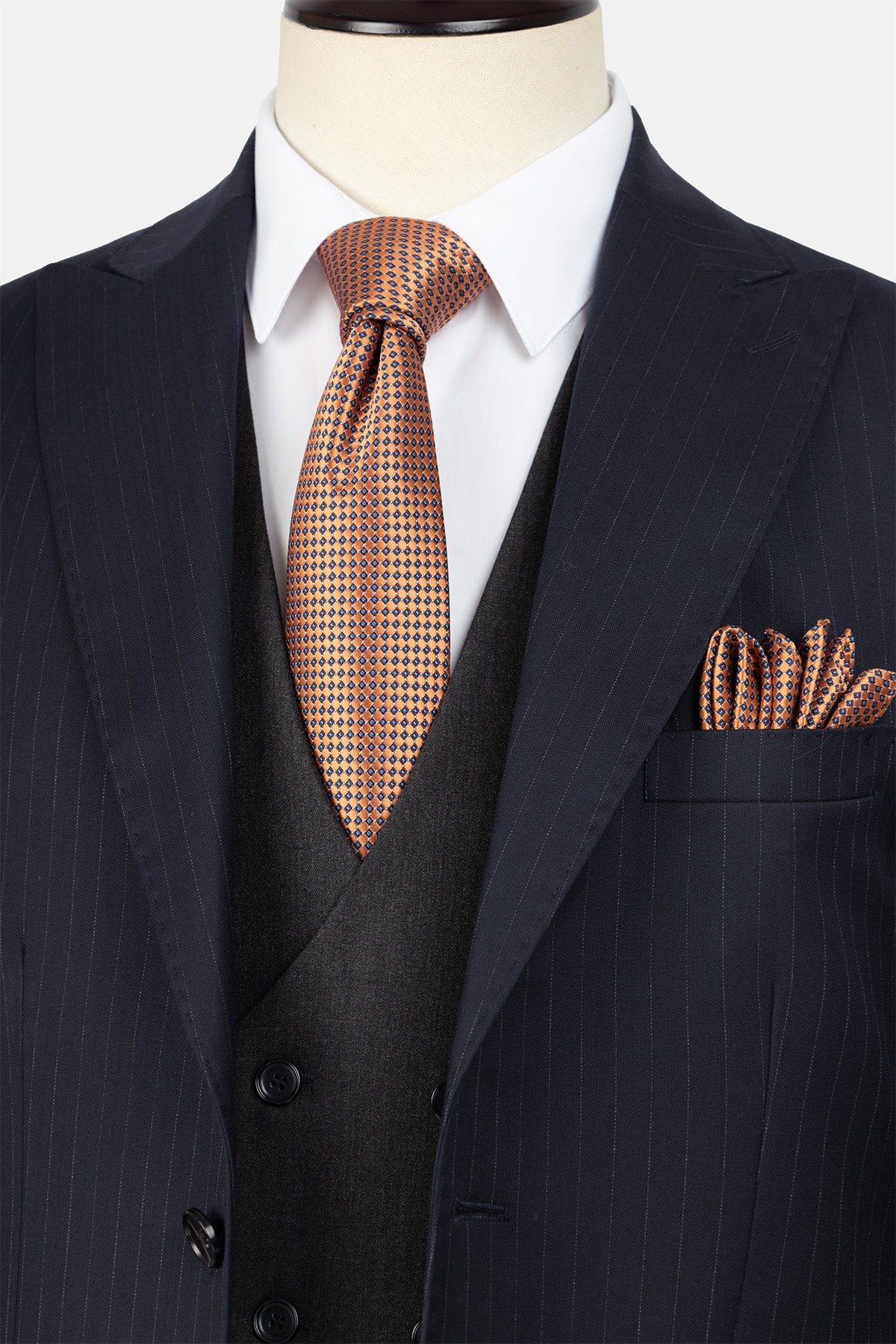 Striped Dark Navy Suit With Suit Vest - 2