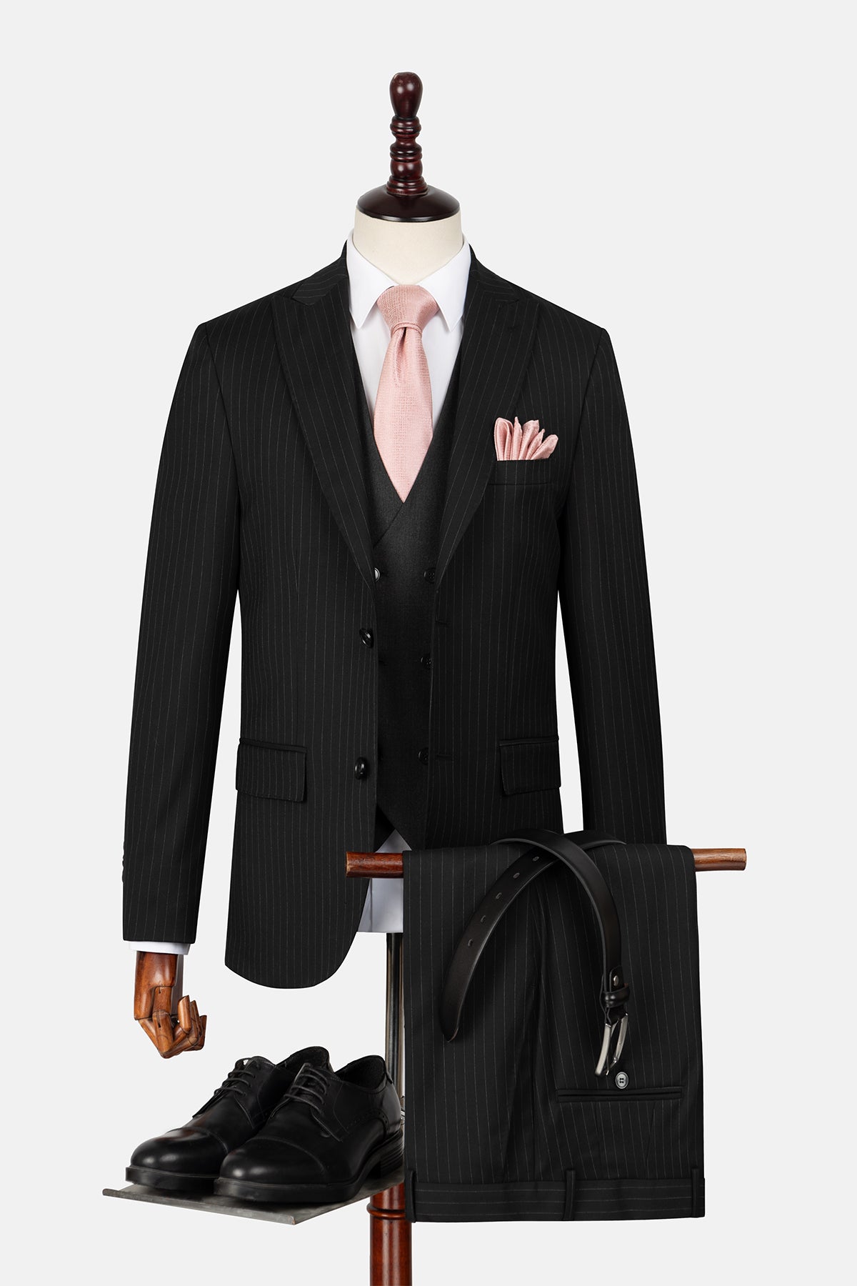 Striped Black Suit With Suit Vest