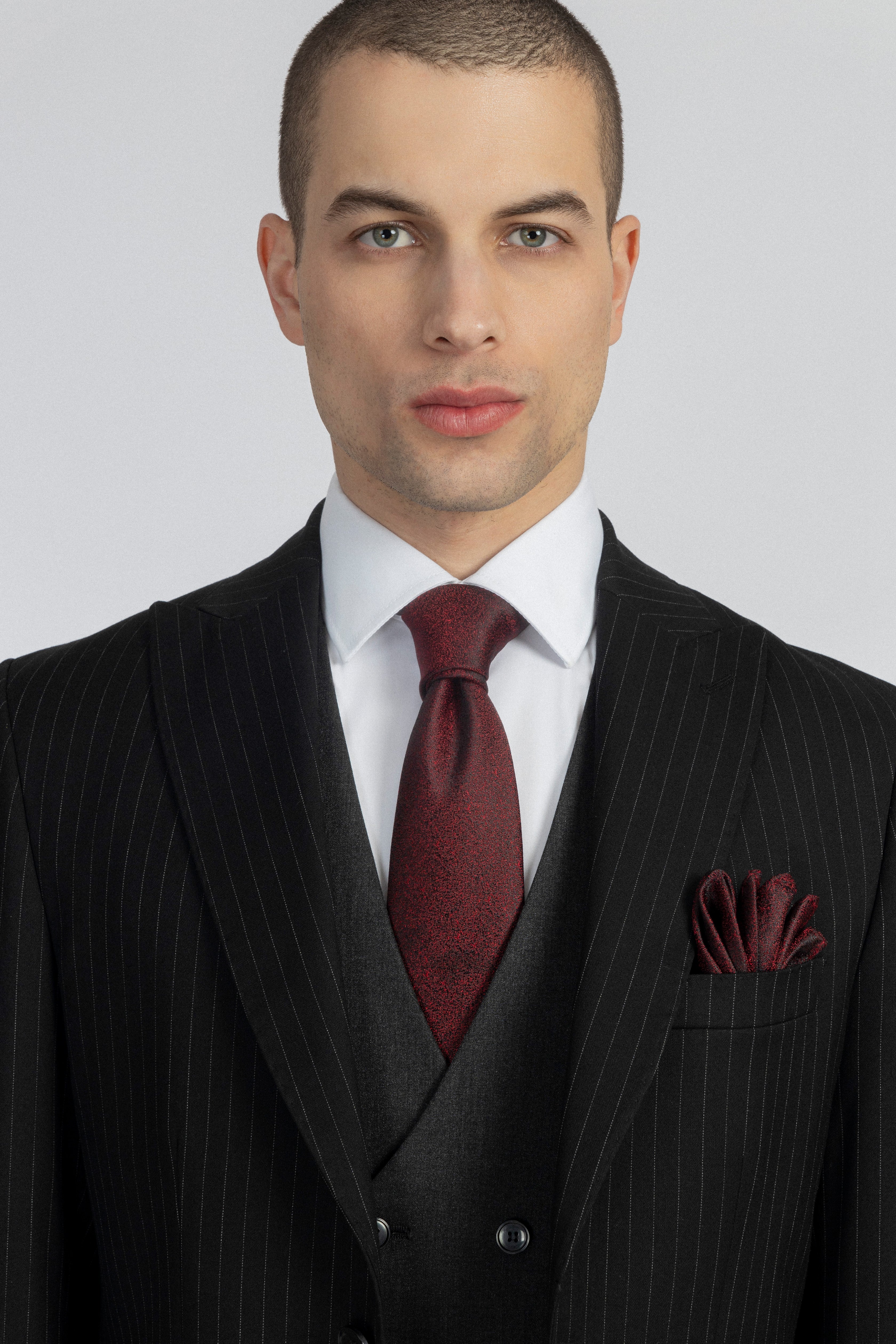 Striped Black Suit With Suit Vest