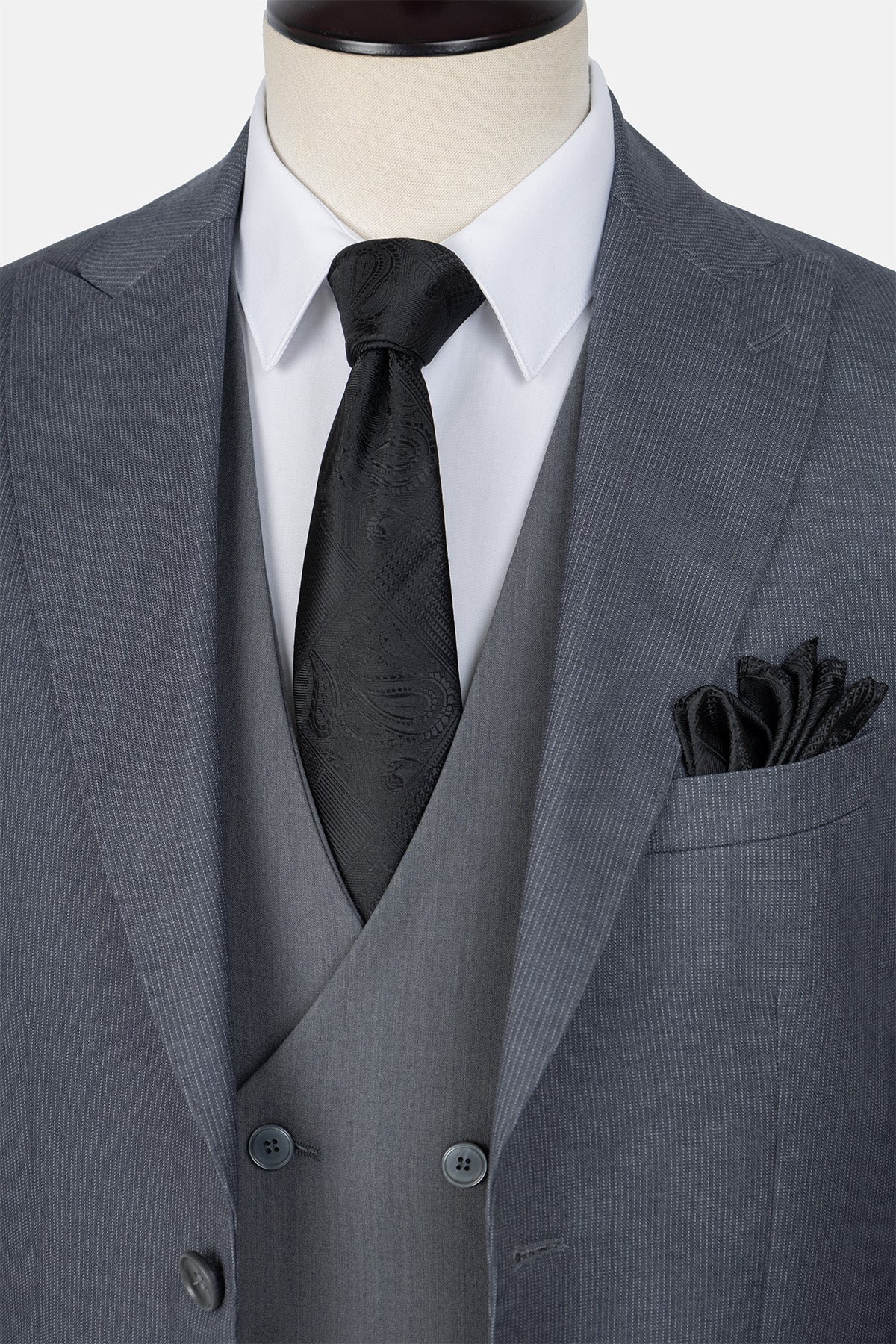 Striped Dark Gray Suit With Suit Vest - 2