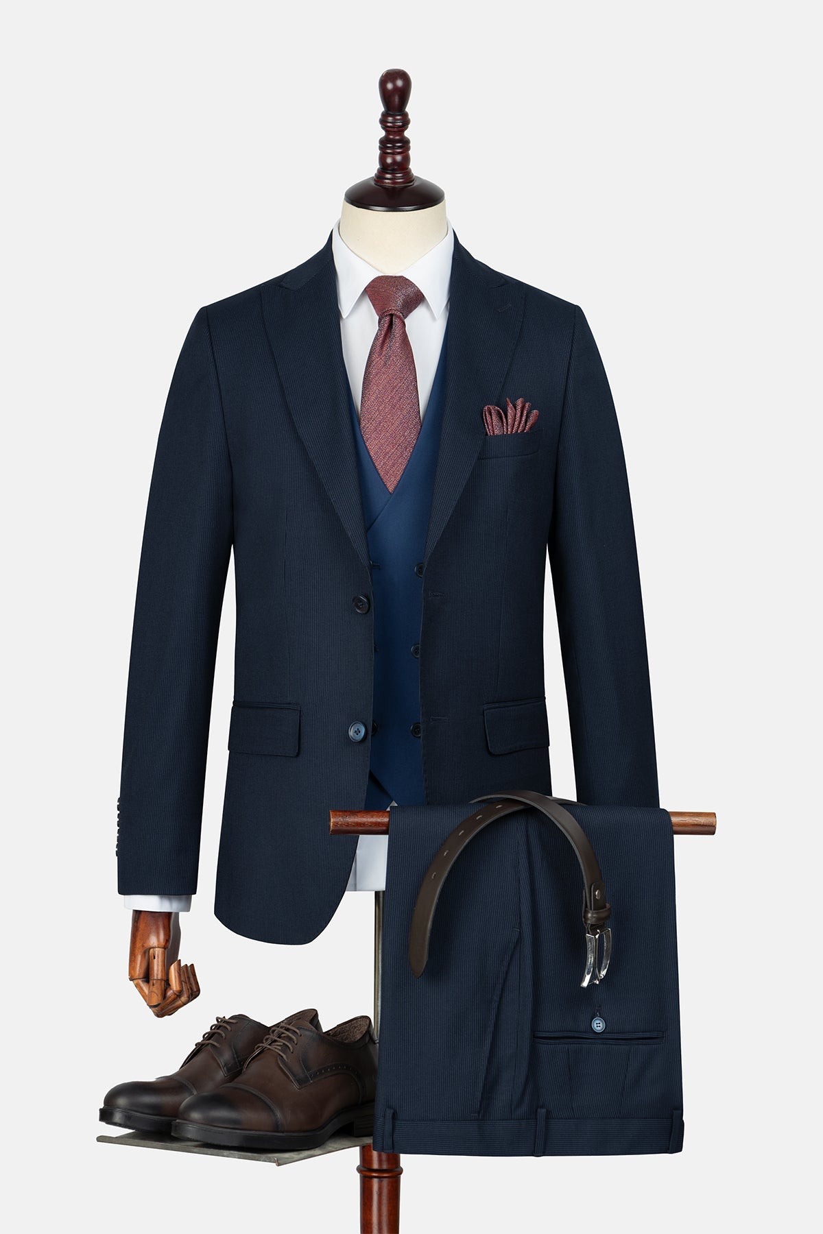 Striped Dark Navy Suit With Suit Vest - 1