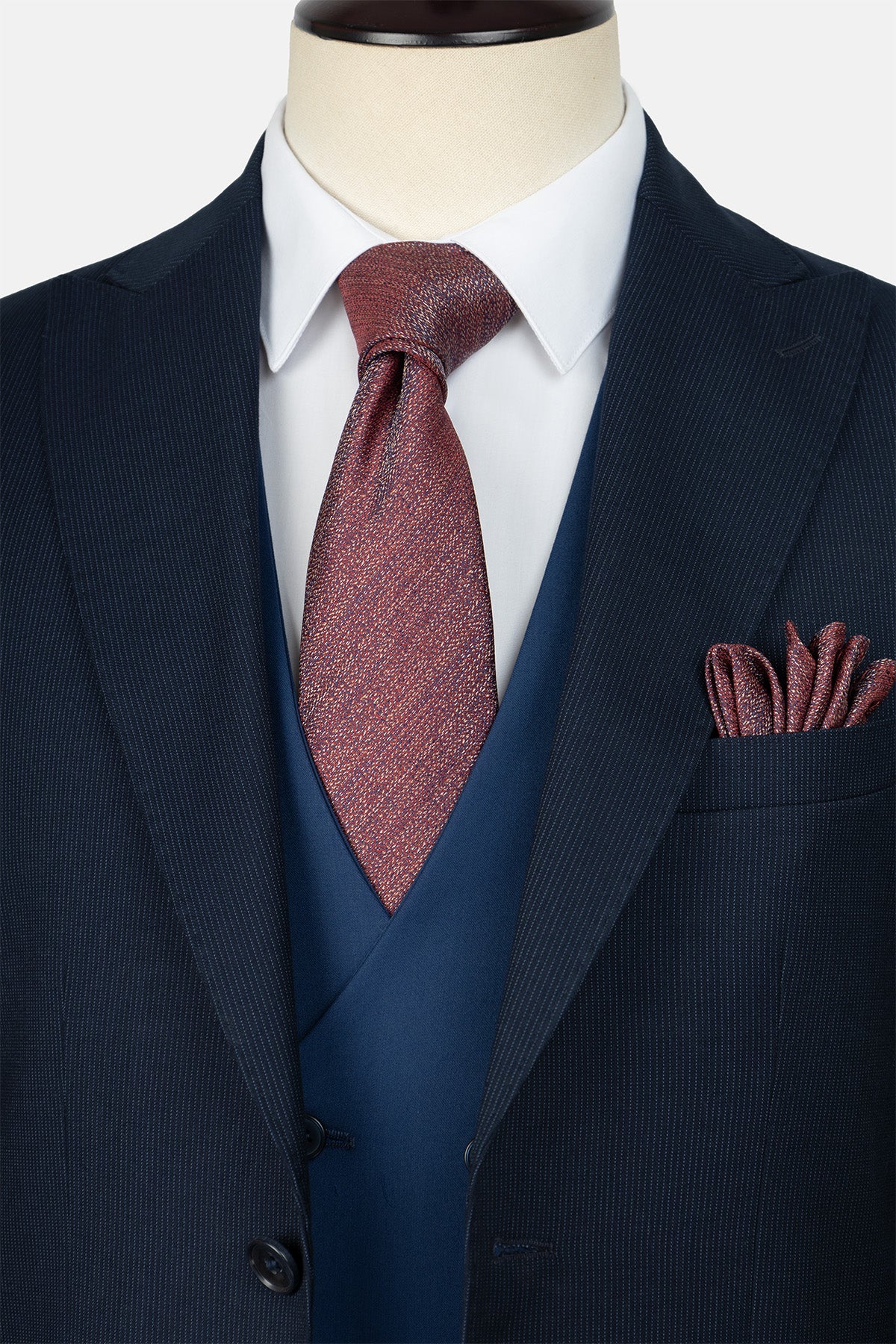 Striped Dark Navy Suit With Suit Vest