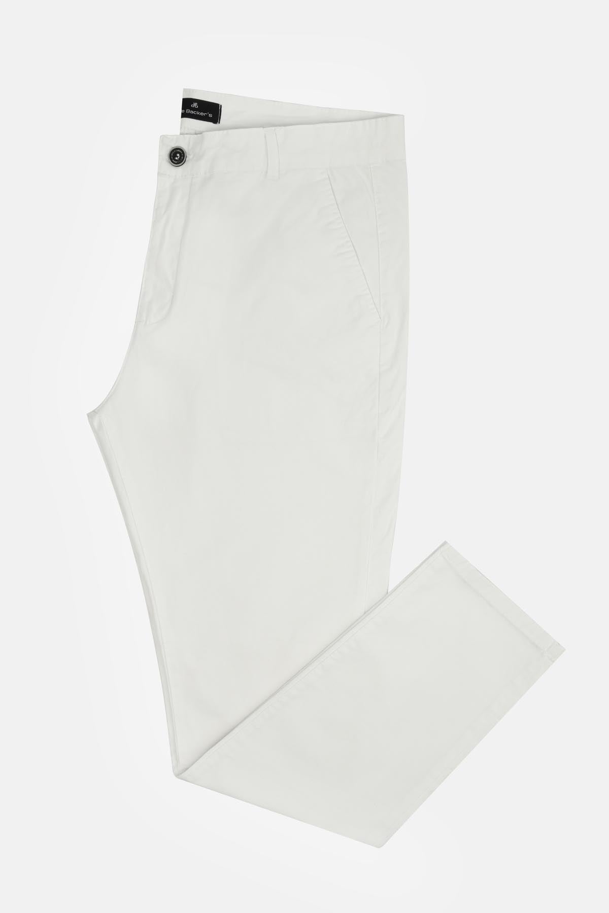 Chino Twill Cotton & Elastic White Gabardine Pant - 1