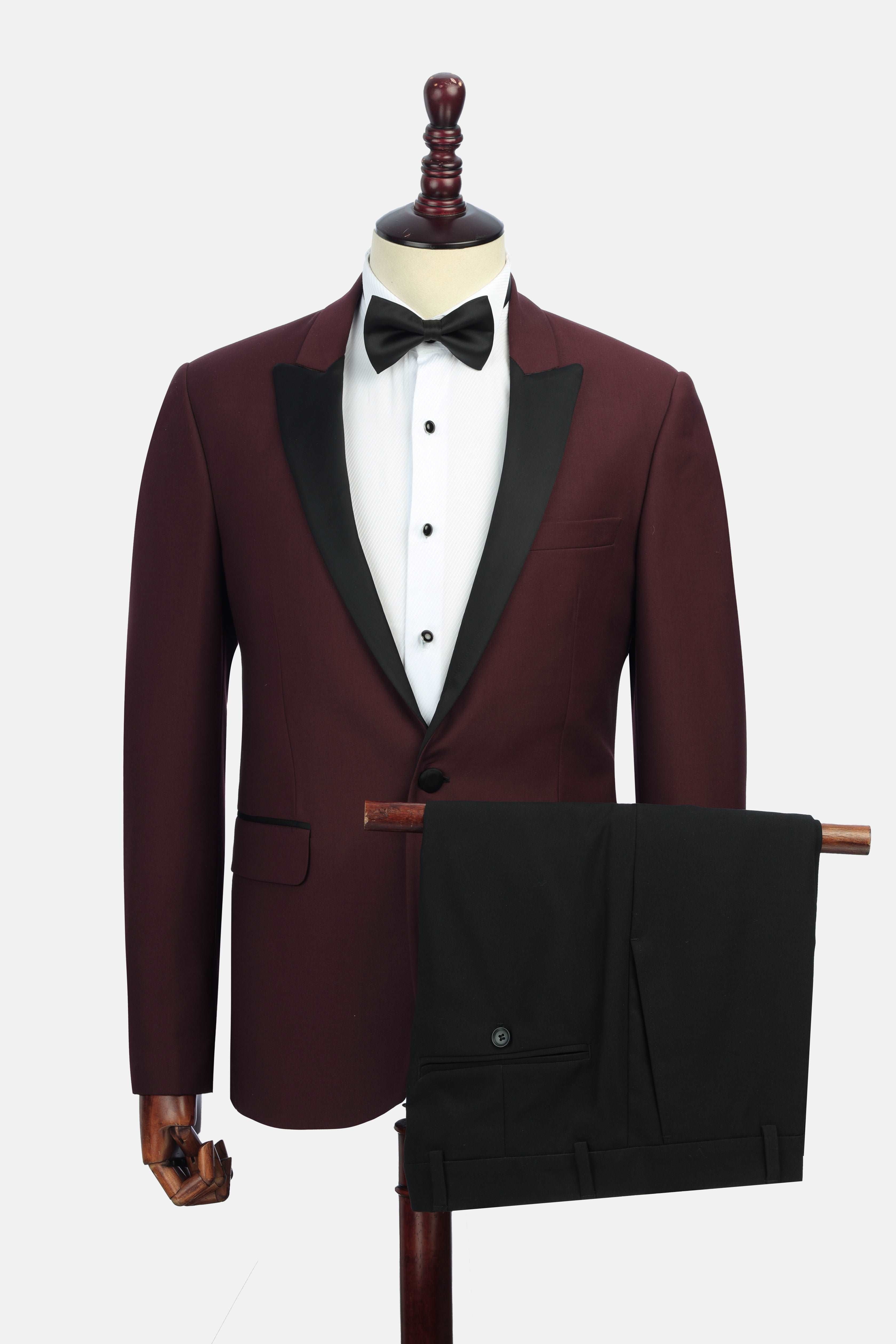 Solid Peaked Lapel Dark Red Tuxedo