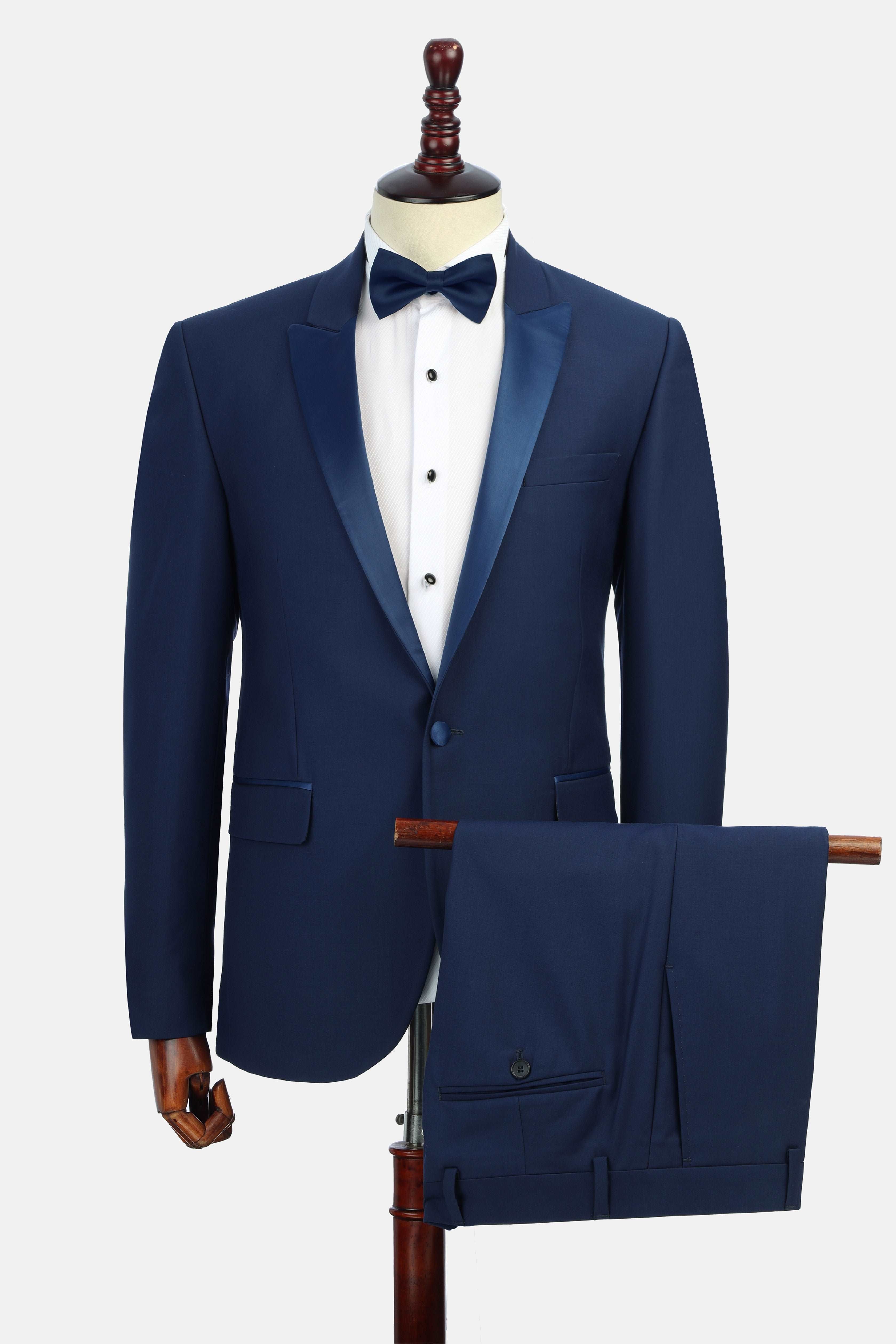 Solid Peaked Satan Lapel Blue Tuxedo