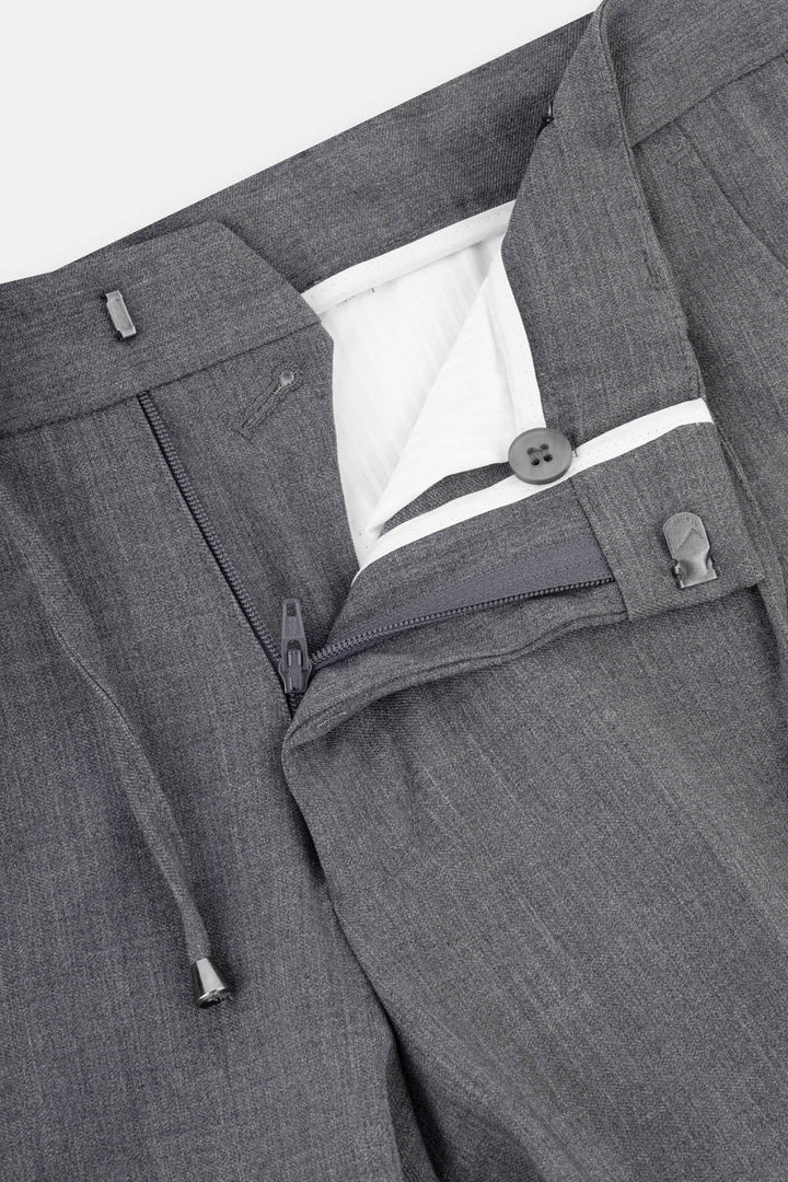Laced-Up Flat front Dim Gray Chino Classic Pant - 3
