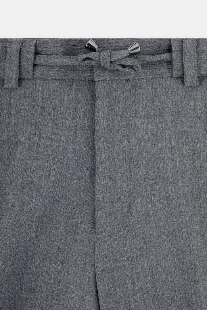 Laced-Up Flat front Dim Gray Chino Classic Pant - 2