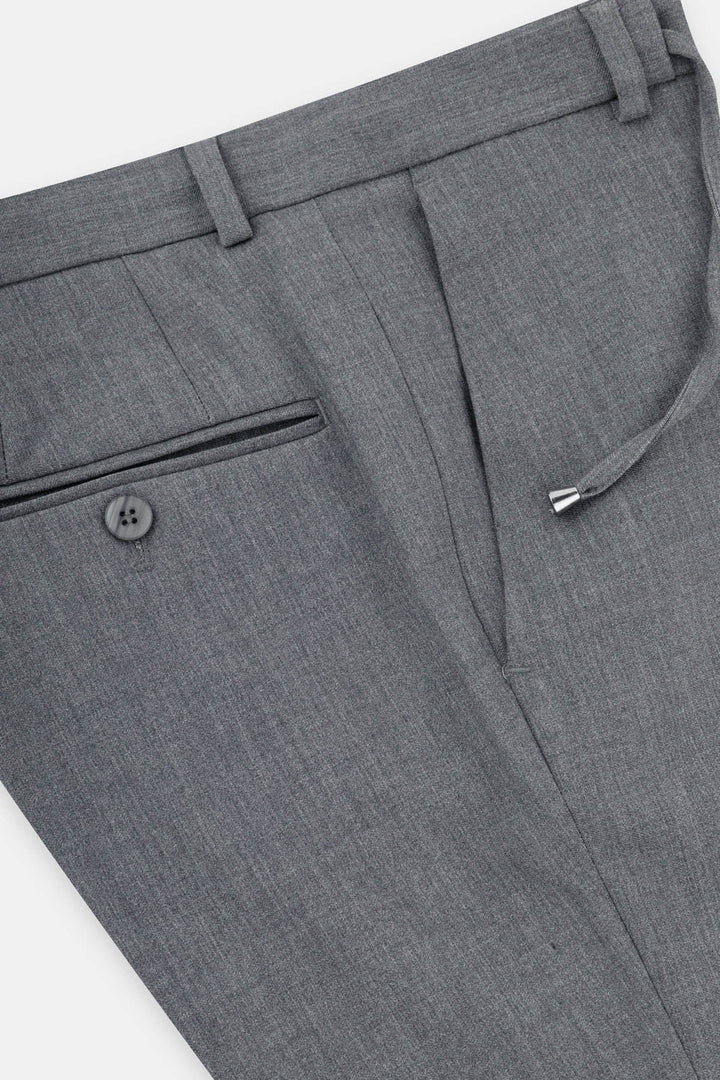 Laced-Up Flat front Dim Gray Chino Classic Pant - 4