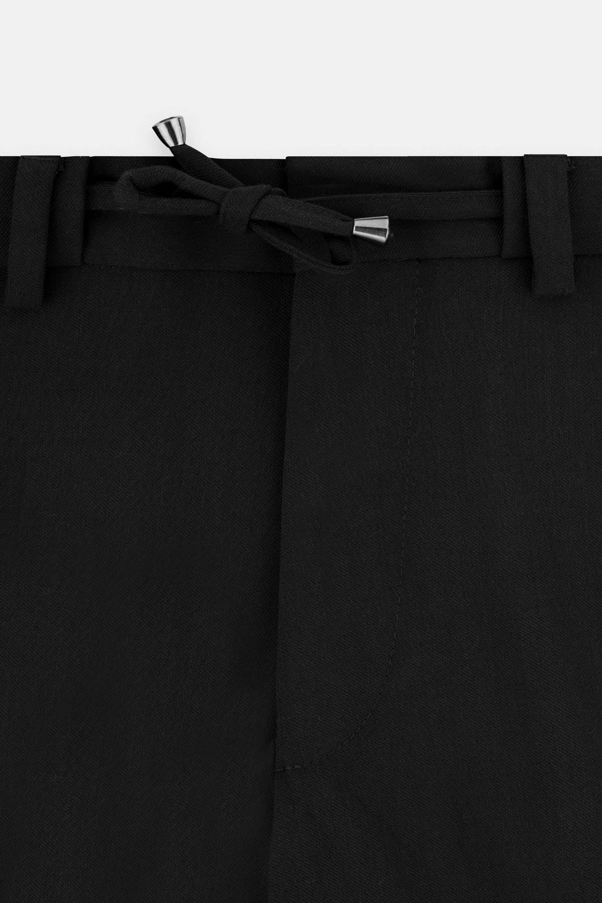 Laced-Up Flat front Black Chino smart casual trouser - 2