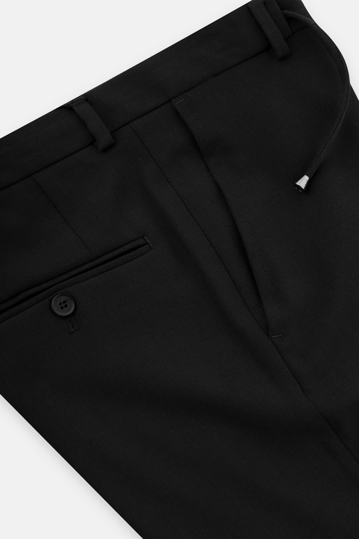 Laced-Up Flat front Black Chino smart casual trouser