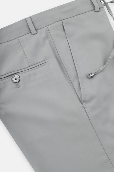 Laced-Up Flat front Gray Chino smart casual trouser