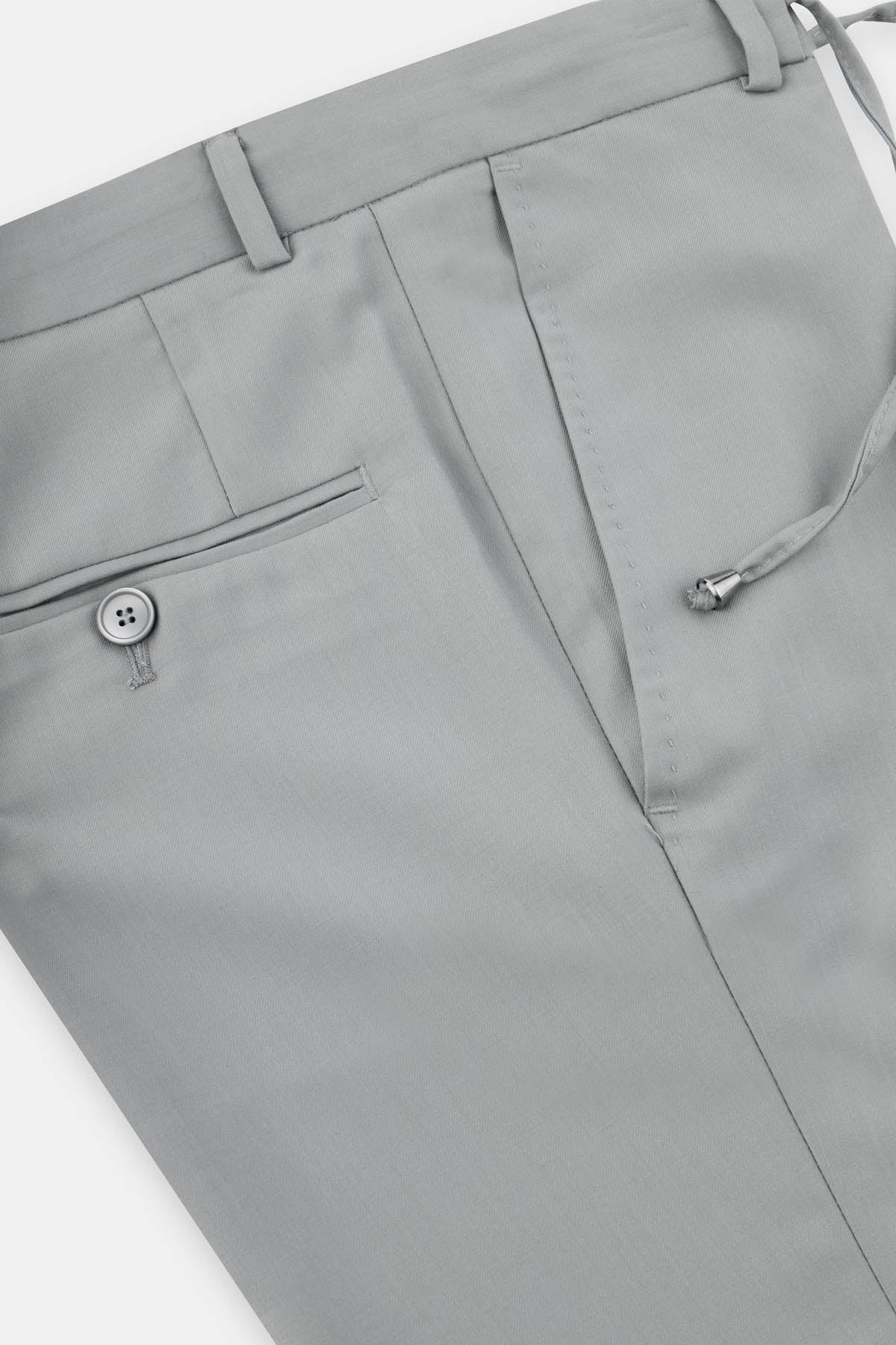 Laced-Up Flat front Gray Chino smart casual trouser