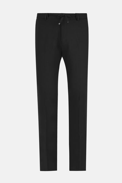 Laced-Up Flat front Black Chino smart casual trouser