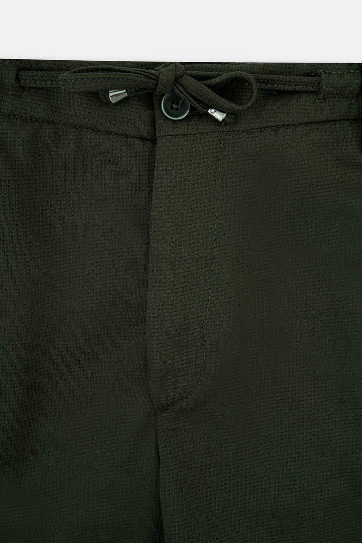 Laced-Up Patterned Dark Green smart casual trouser - 2