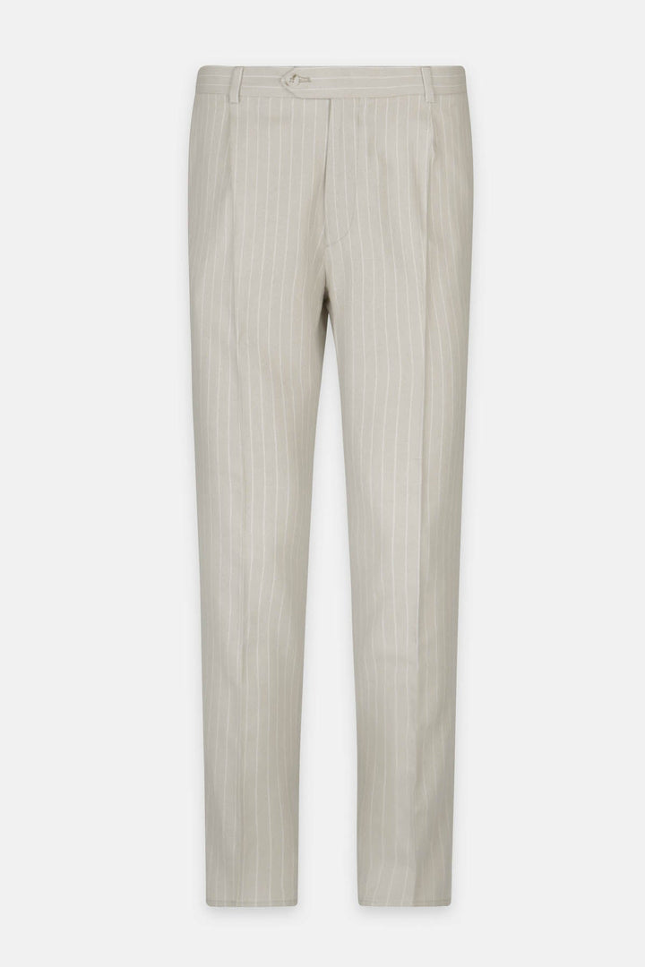 Striped Light Beige Chino Linen blend Classic pant - 1