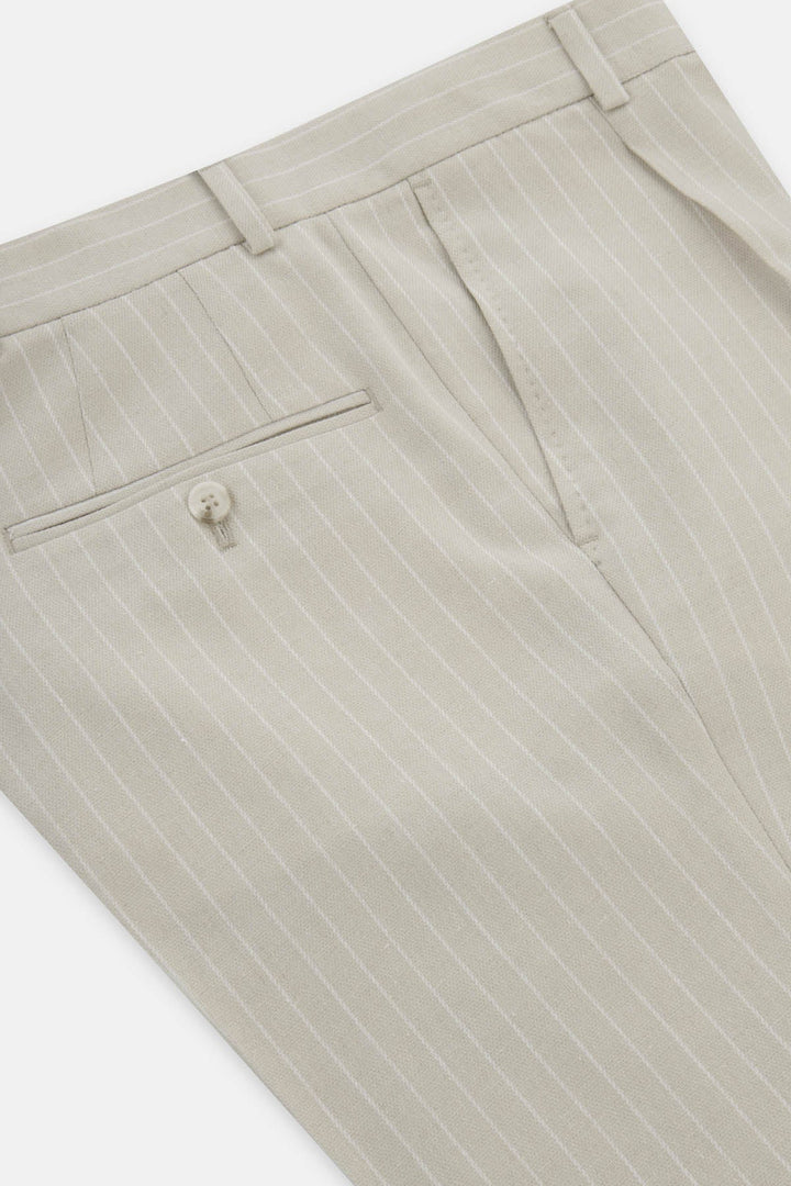 Striped Light Beige Chino Linen blend Classic pant - 3