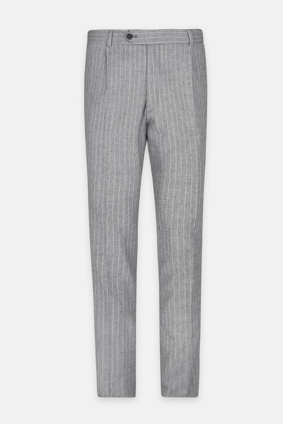 Striped Gray Chino Linen blend Smart Classic pant