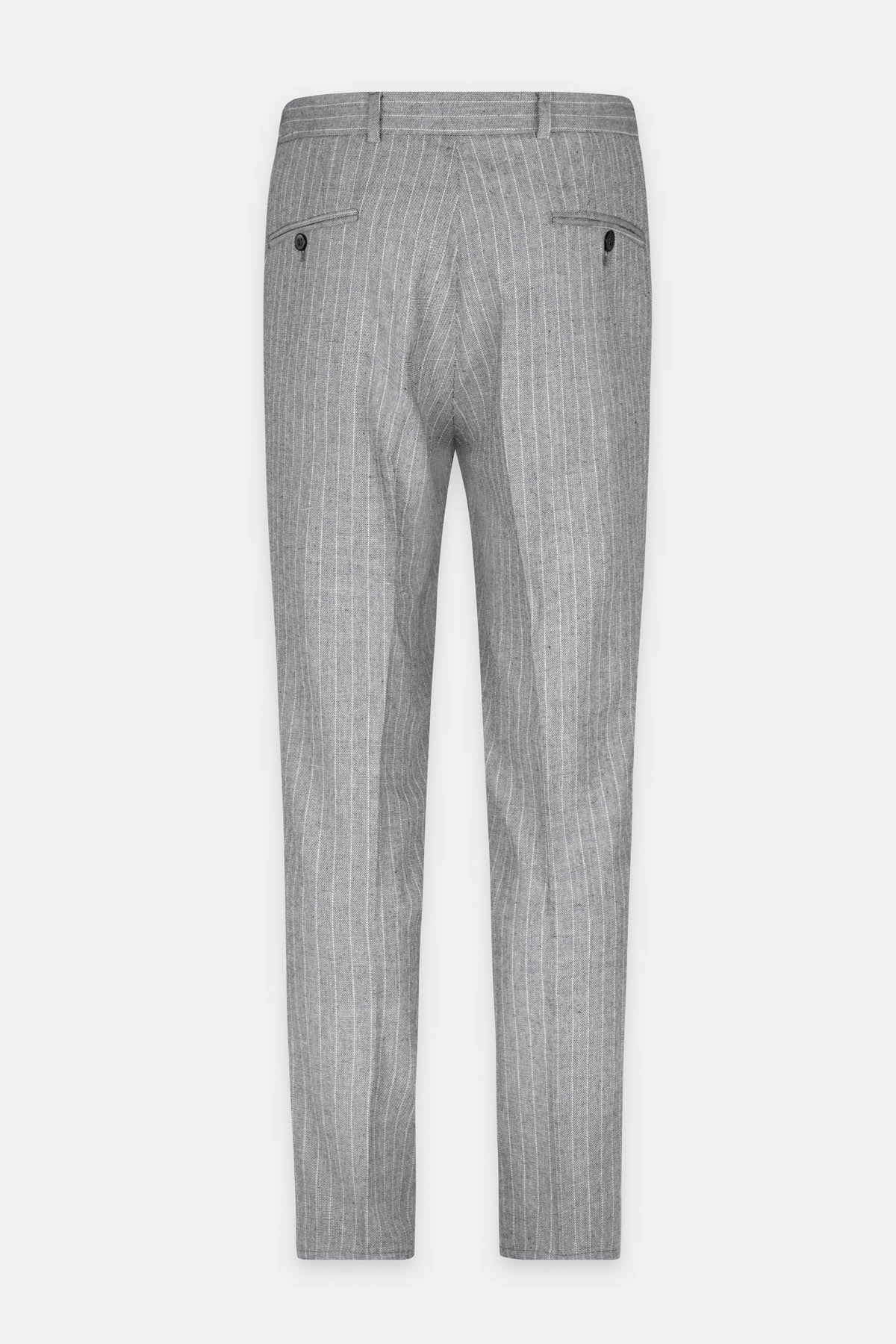 Striped Gray Chino Linen blend Smart Classic pant - 4