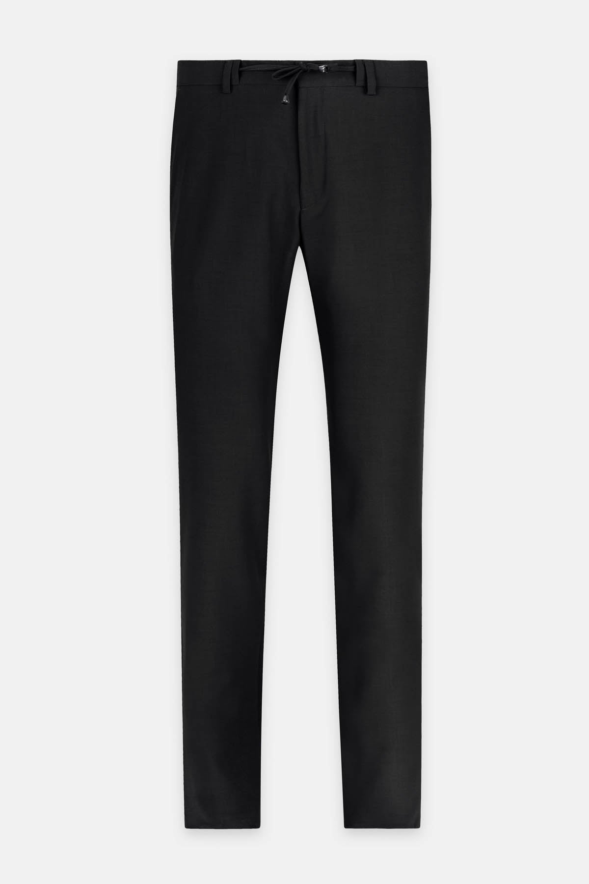 Laced-Up Flat front Black Chino Smart Casual Trouser