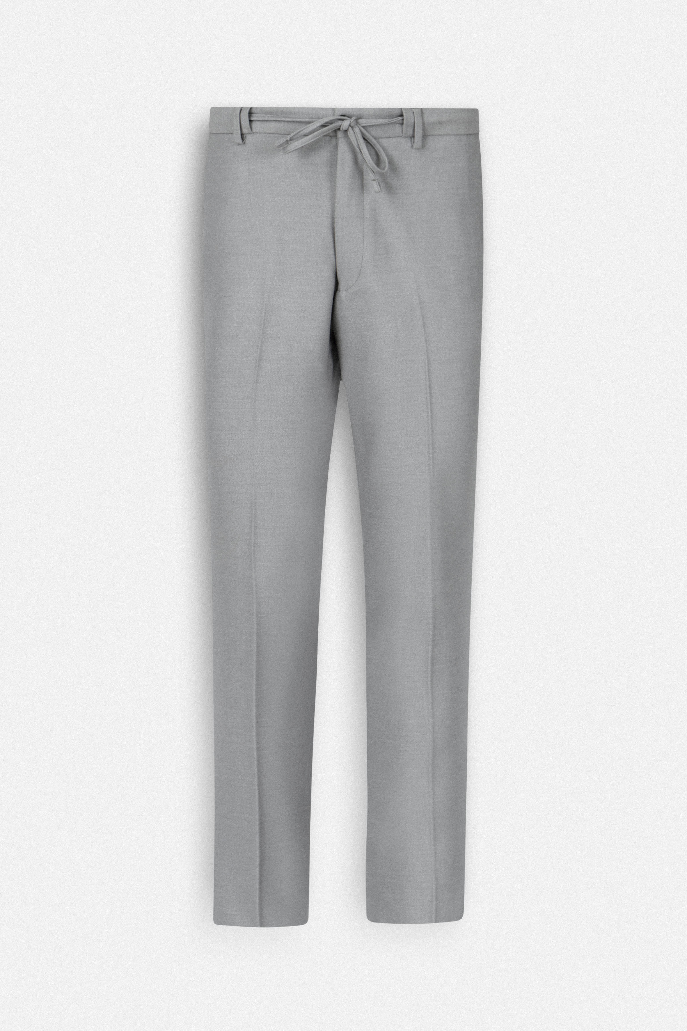 Laced-Up Flat front Gray Chino smart casual pants