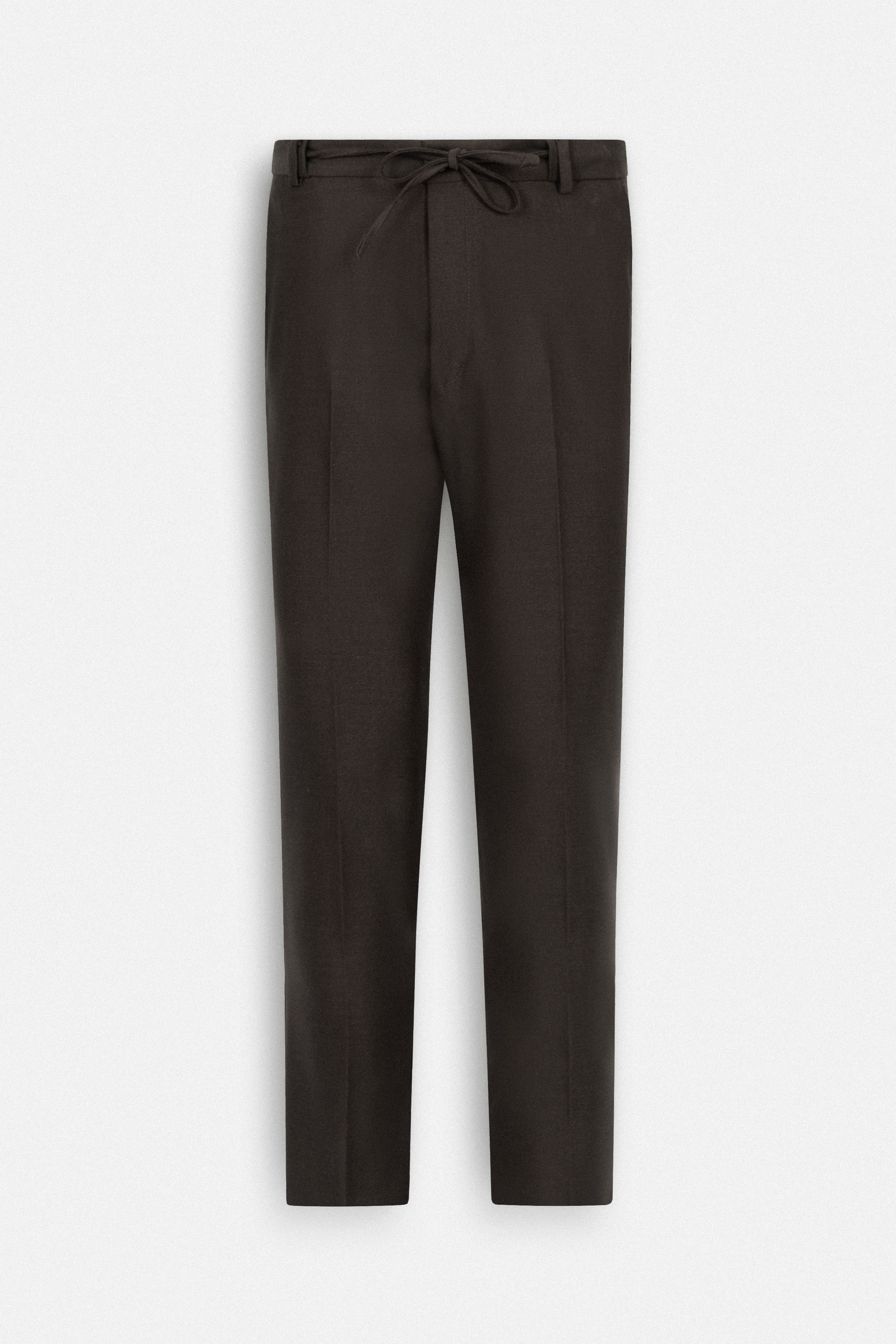 Laced-Up Flat front Dark Brown Chino smart casual pants