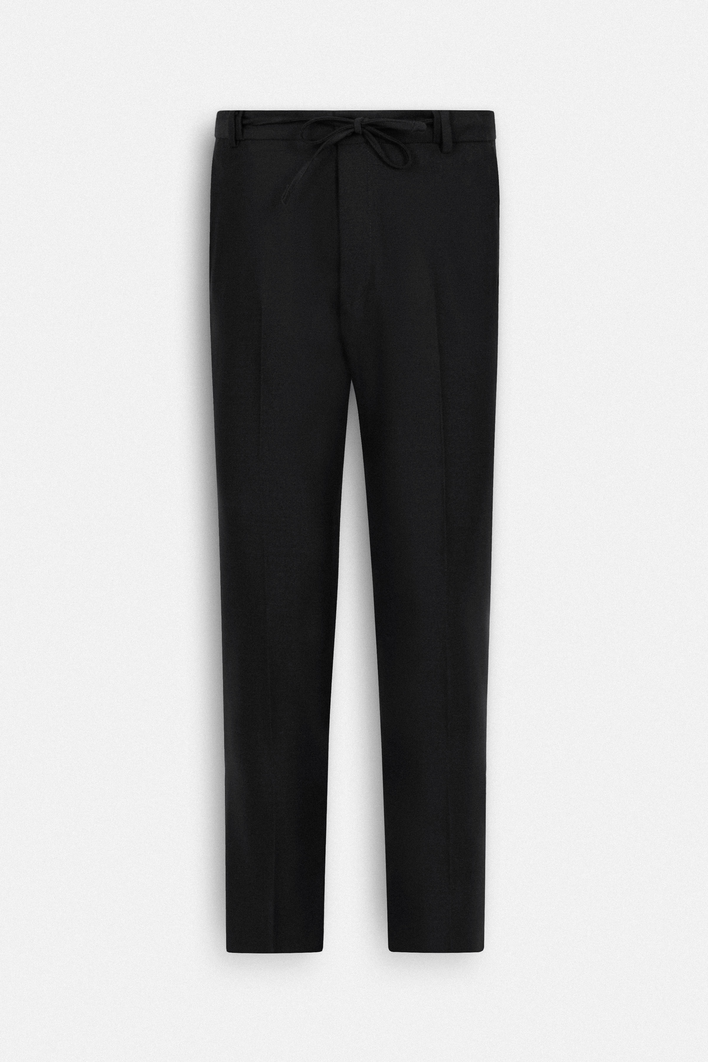 Laced-Up Flat front Black Chino smart casual pants