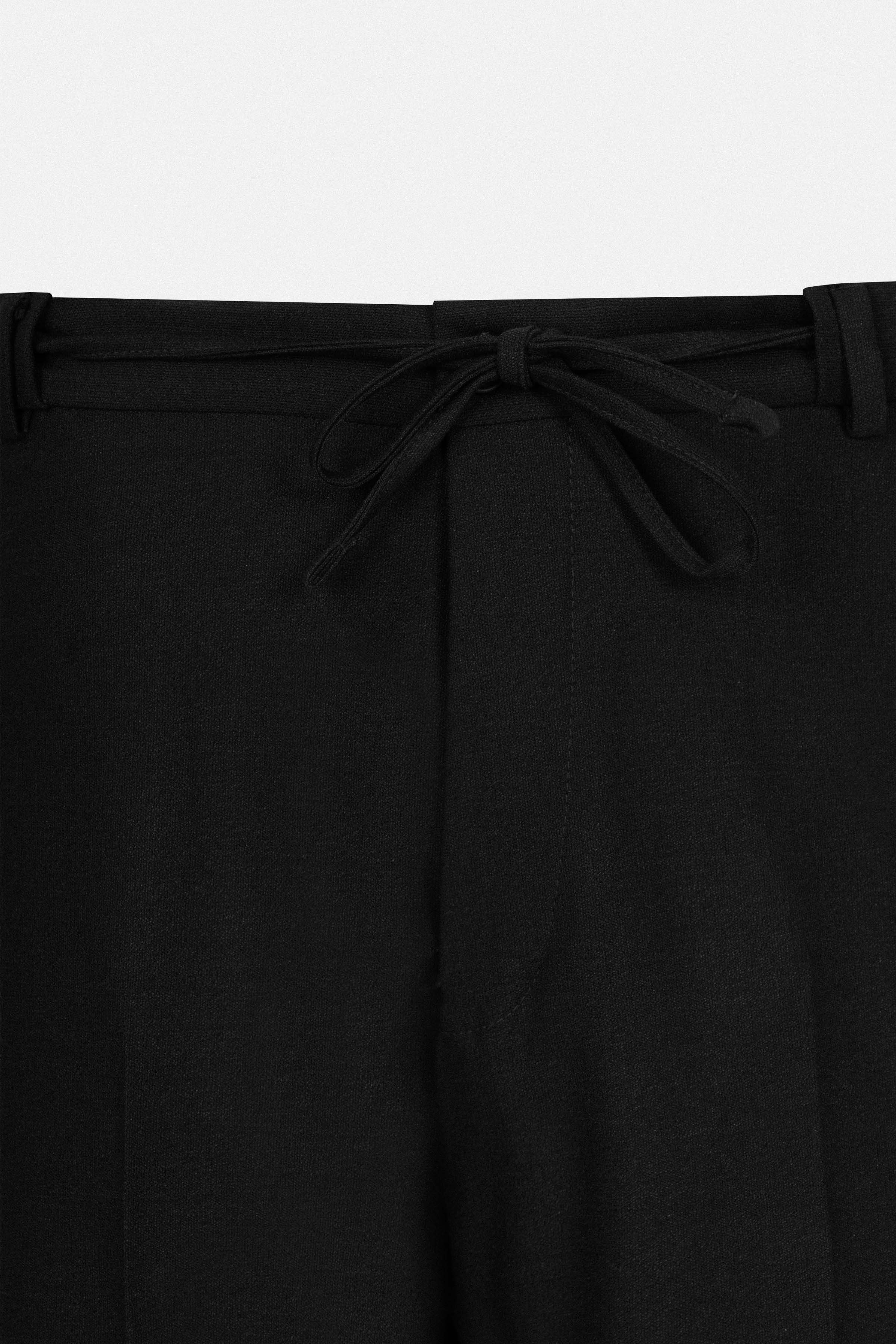 Laced-Up Flat front Black Chino smart casual pants