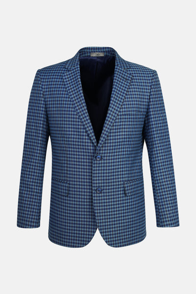 Checked Wool Knitted Blue & Navy Blazer