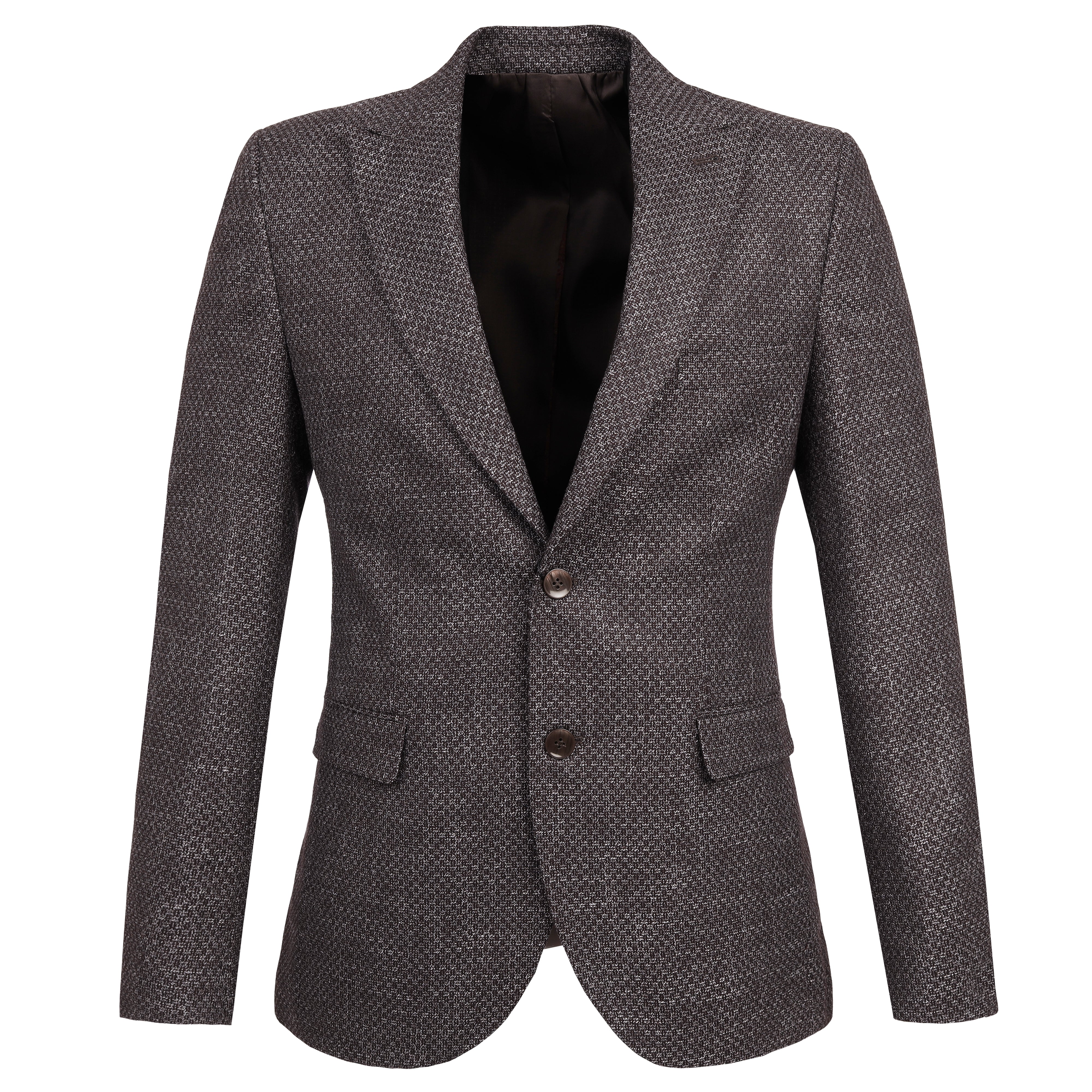 Jacquard Woven Slim Knitted Peacked Lapel Caput Mortuum Dobby Blazer - 5
