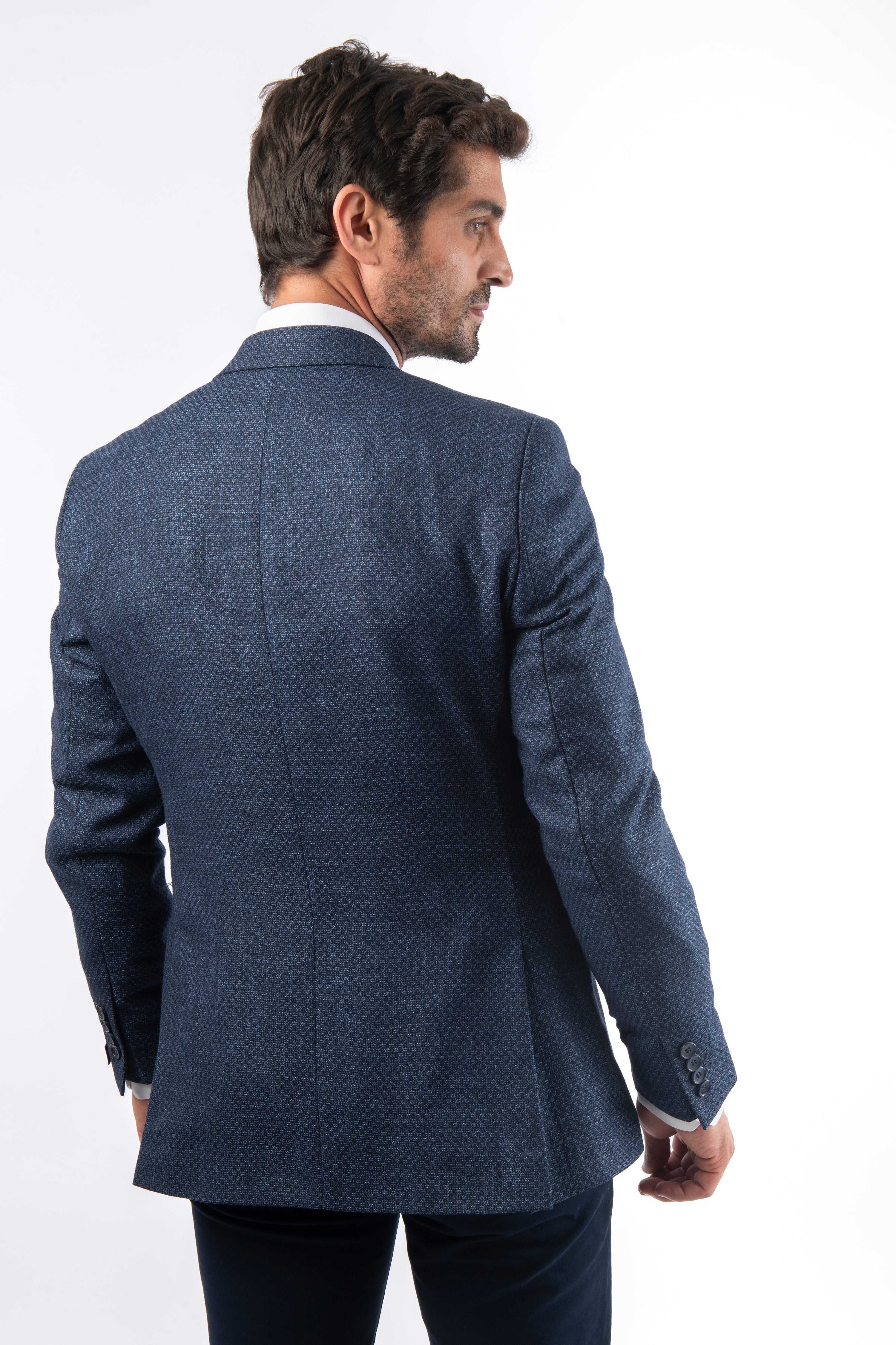 Jacquard Knitted Peacked Lapel Dark Green Blazer