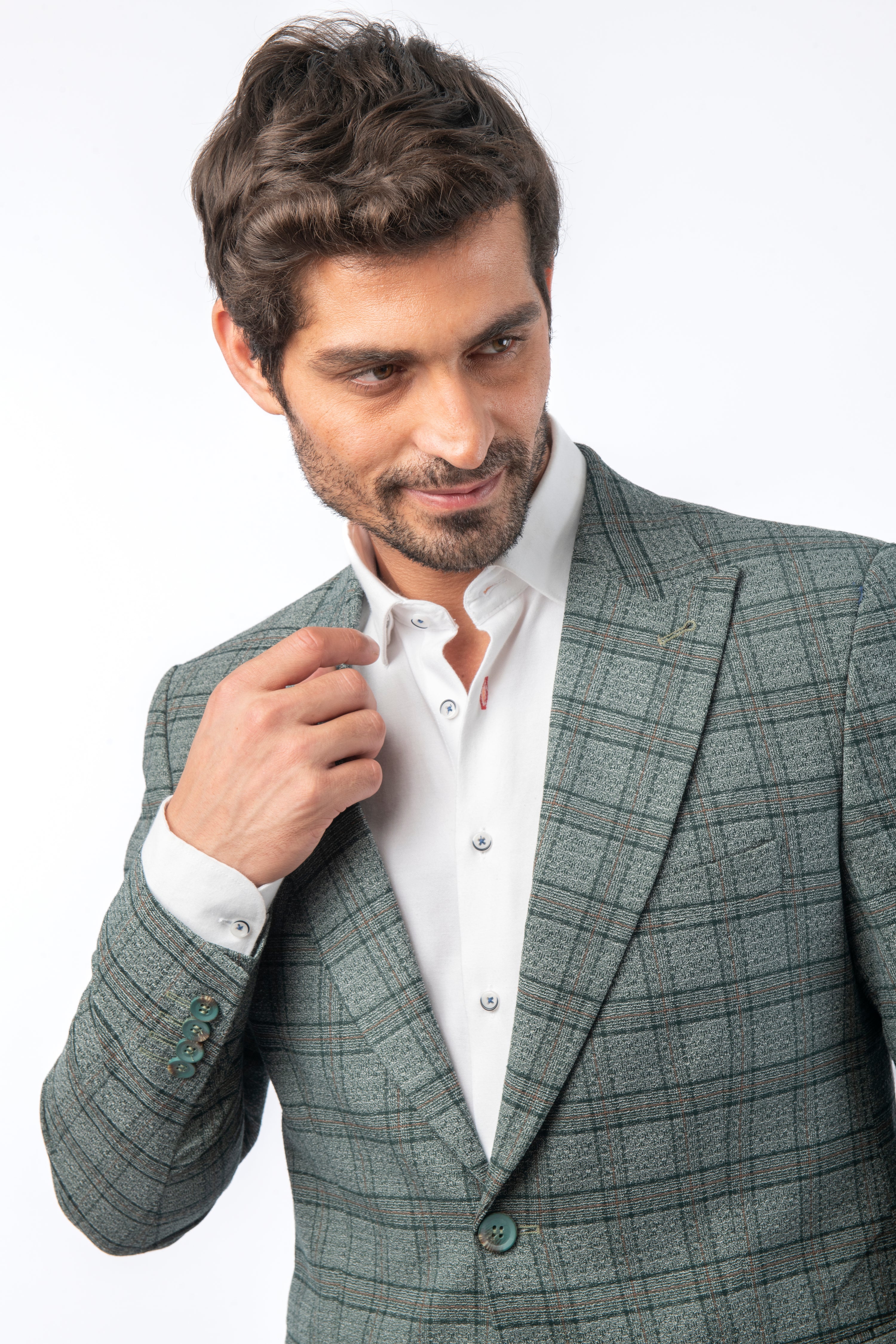 Woven Checked Jacquard Reseda Green Slim Blazer