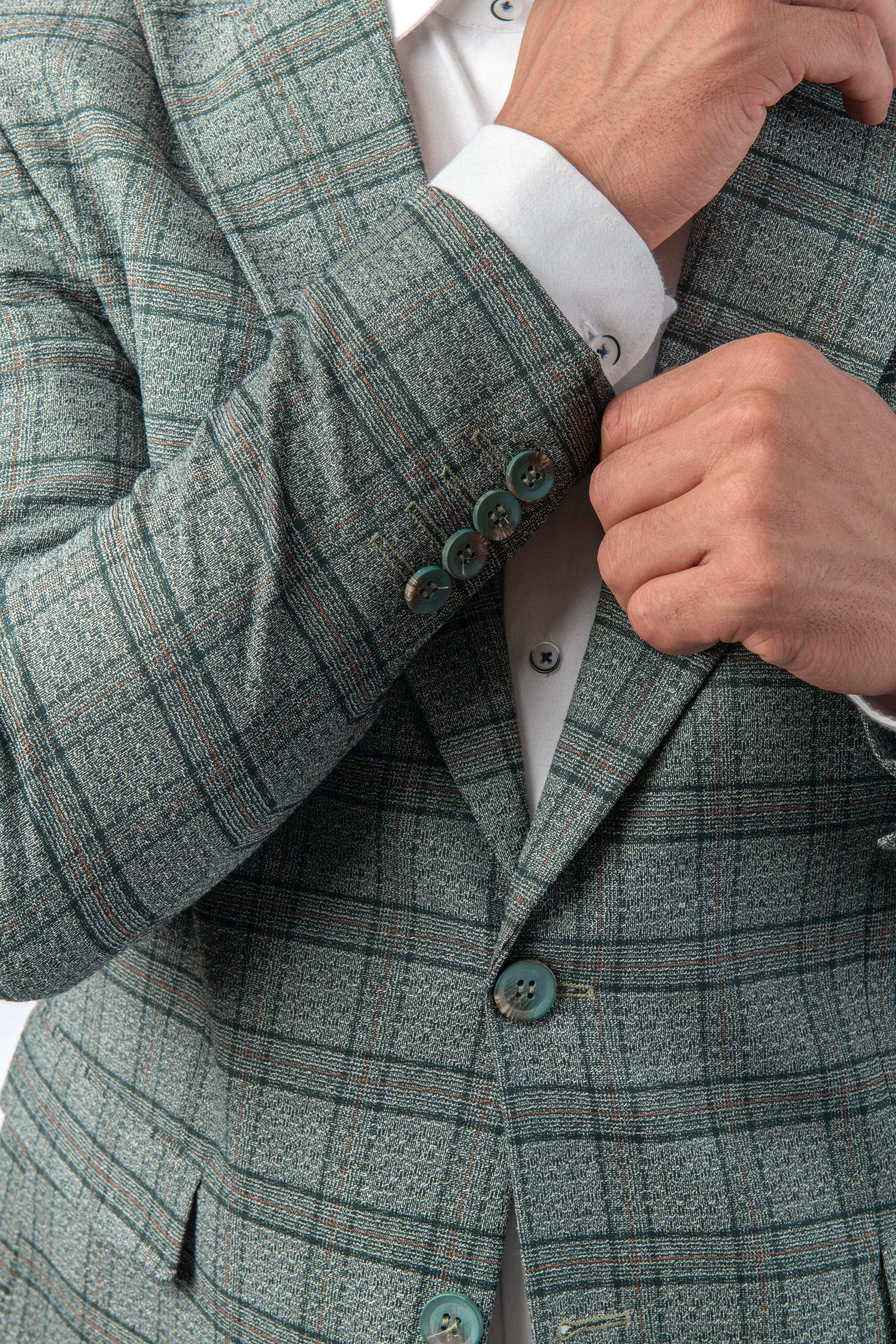 Woven Checked Jacquard Reseda Green Slim Blazer