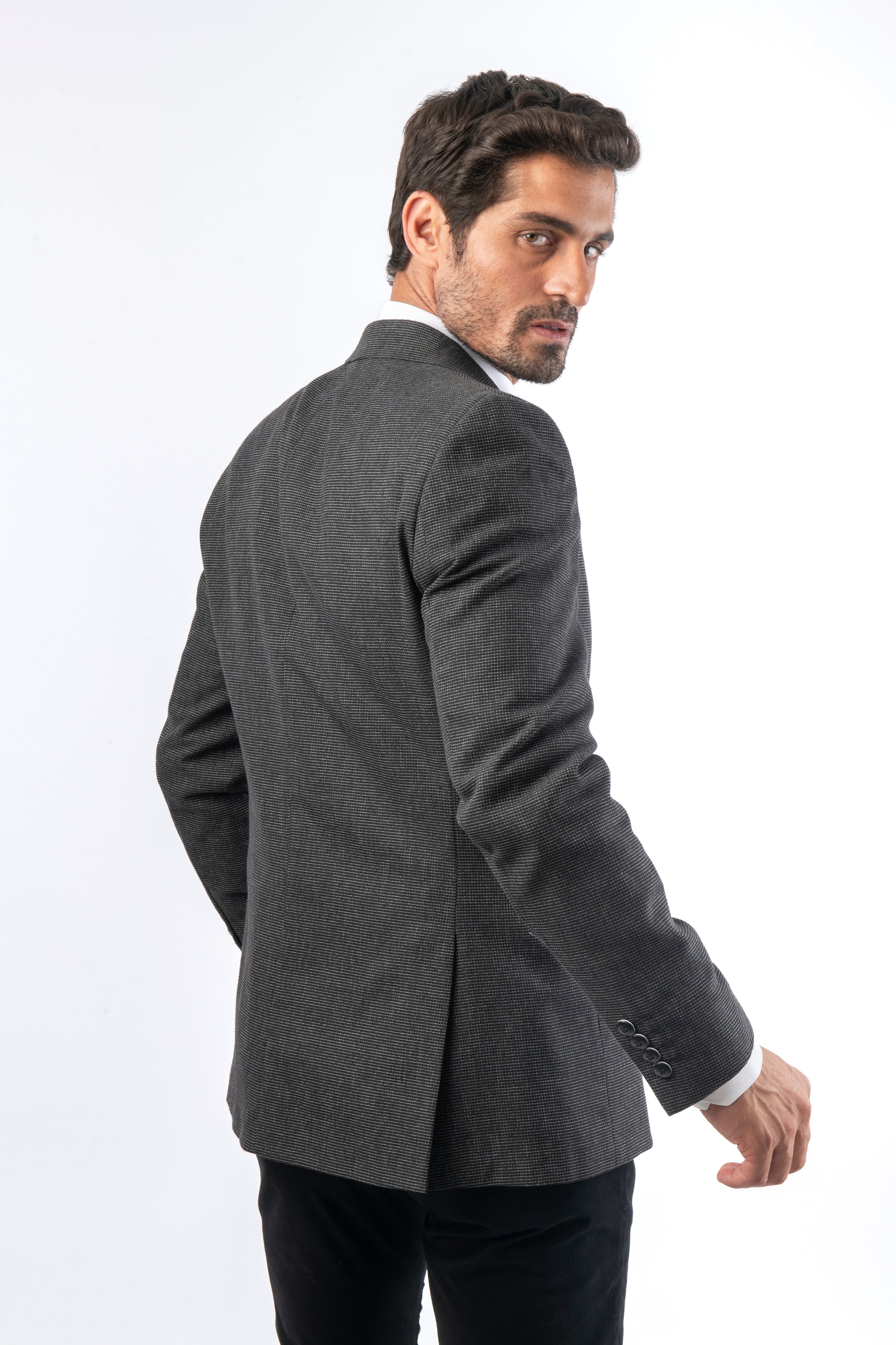 Jacquard Woven Slim Black & Gray Blazer - 4