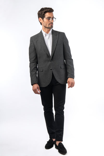 Jacquard Woven Slim Black & Gray Blazer