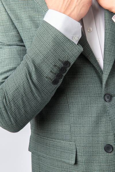 Jacquard Knitted Peacked Lapel Dark Green Blazer