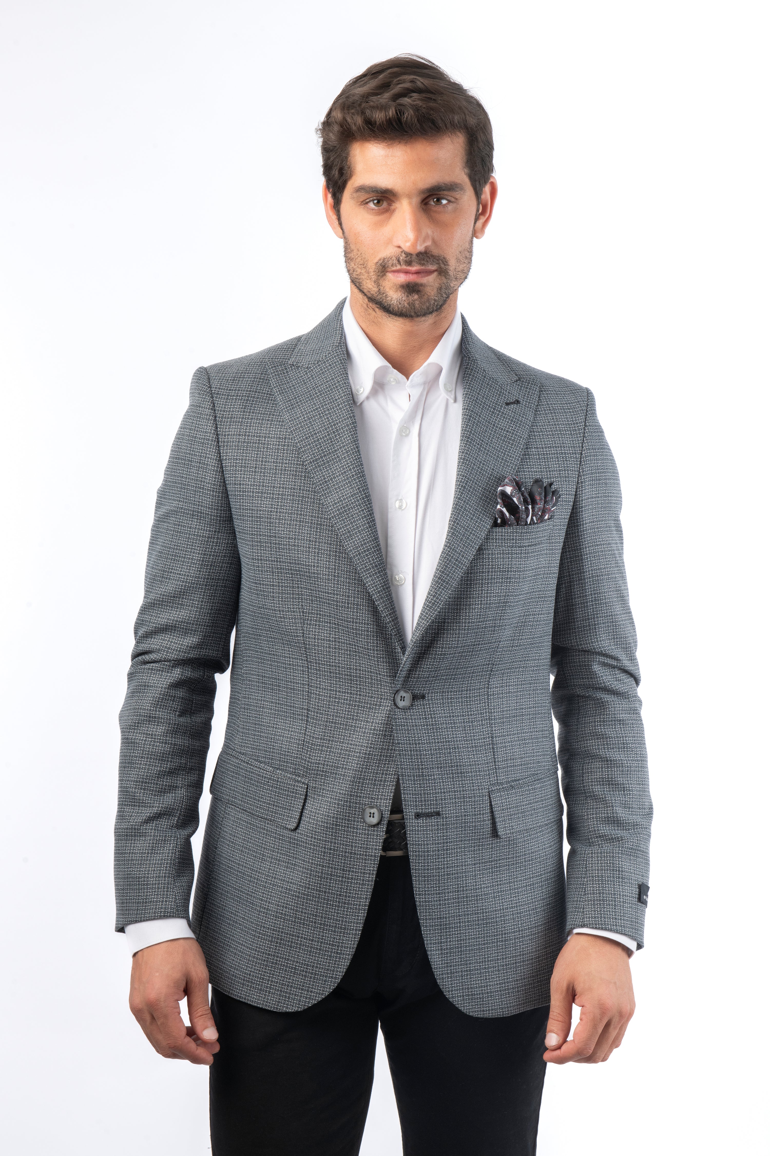 Jacquard Woven Light Gray & Gray Blazer