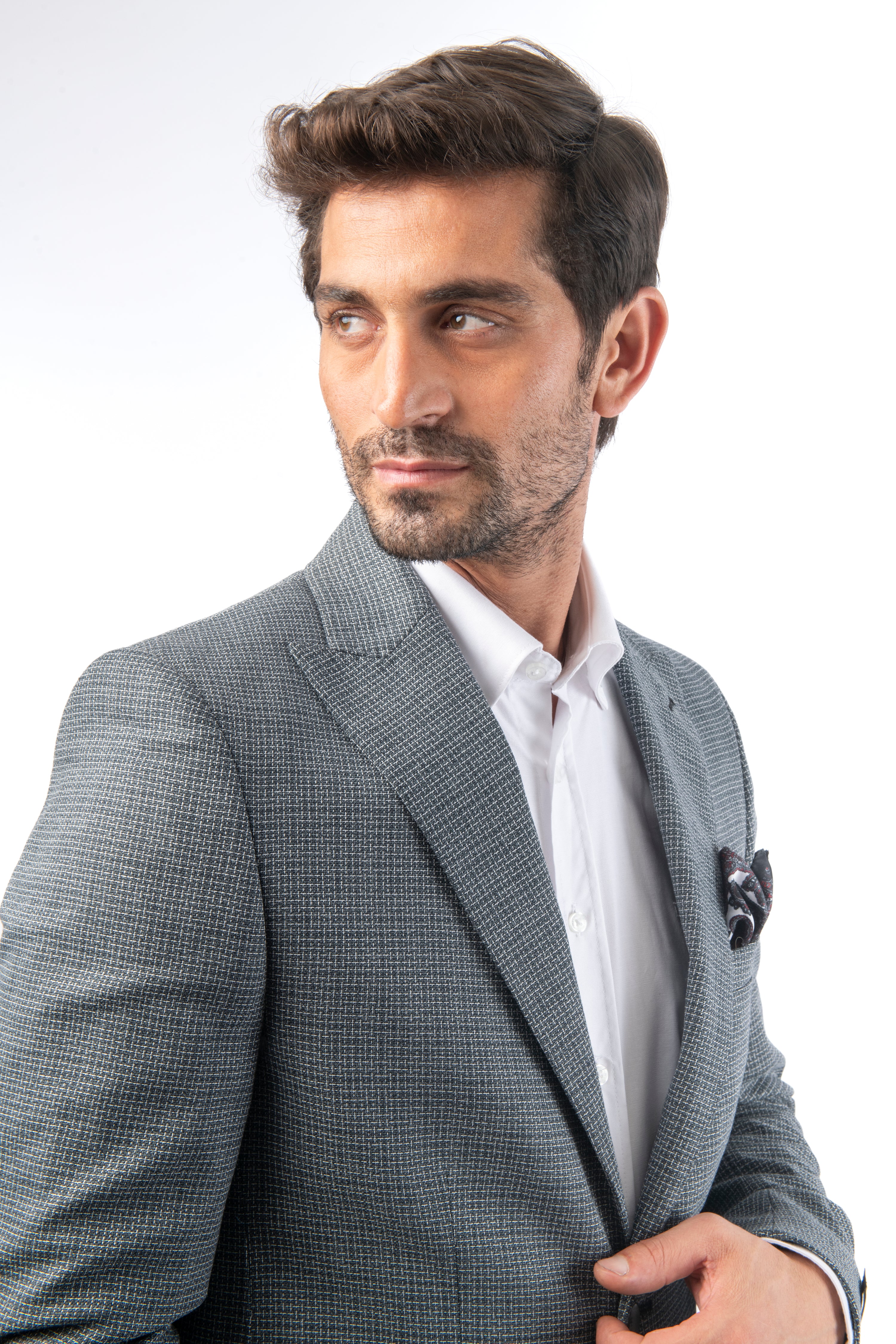 Jacquard Woven Light Gray & Gray Blazer