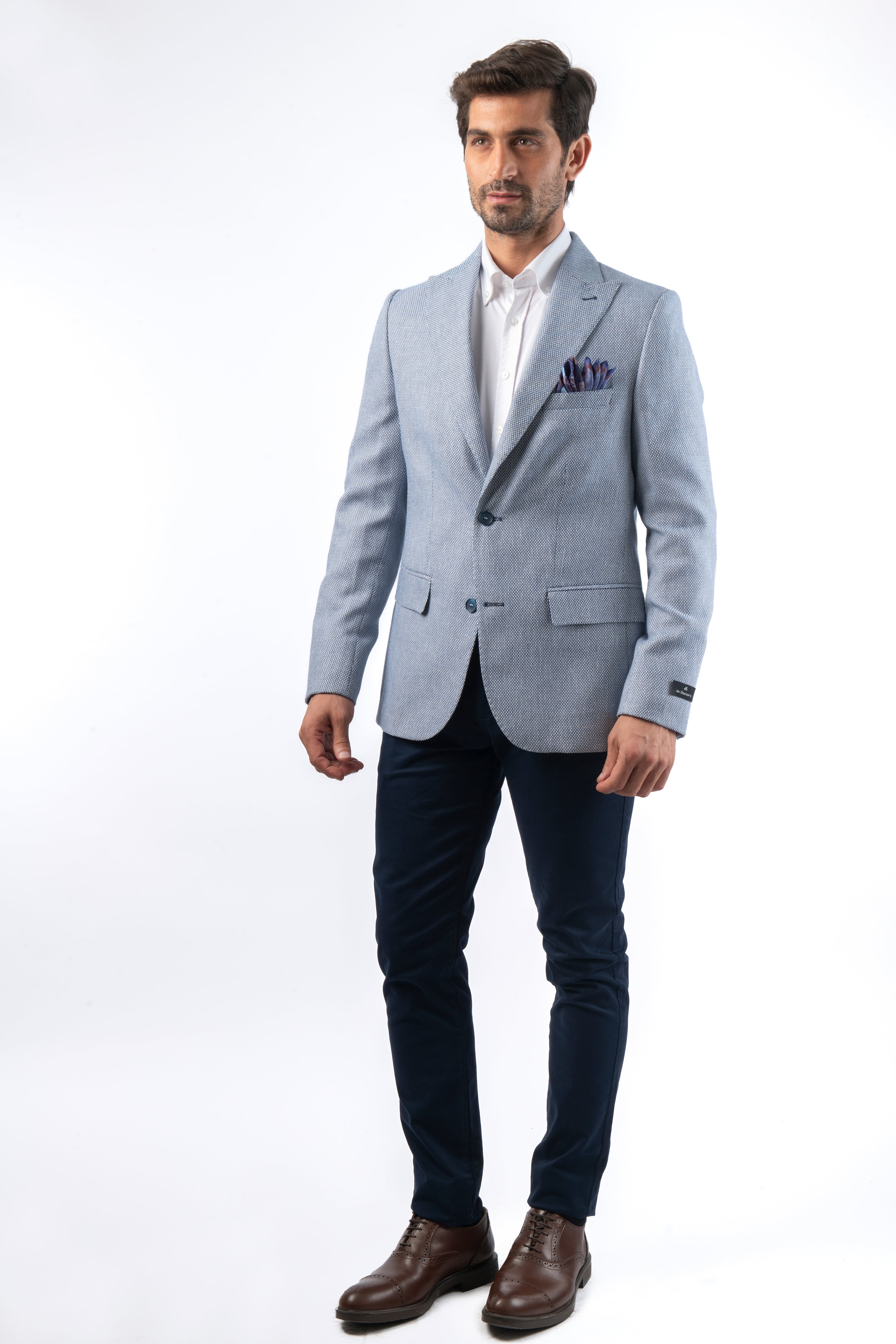 Woven Linen White Blue Blazer