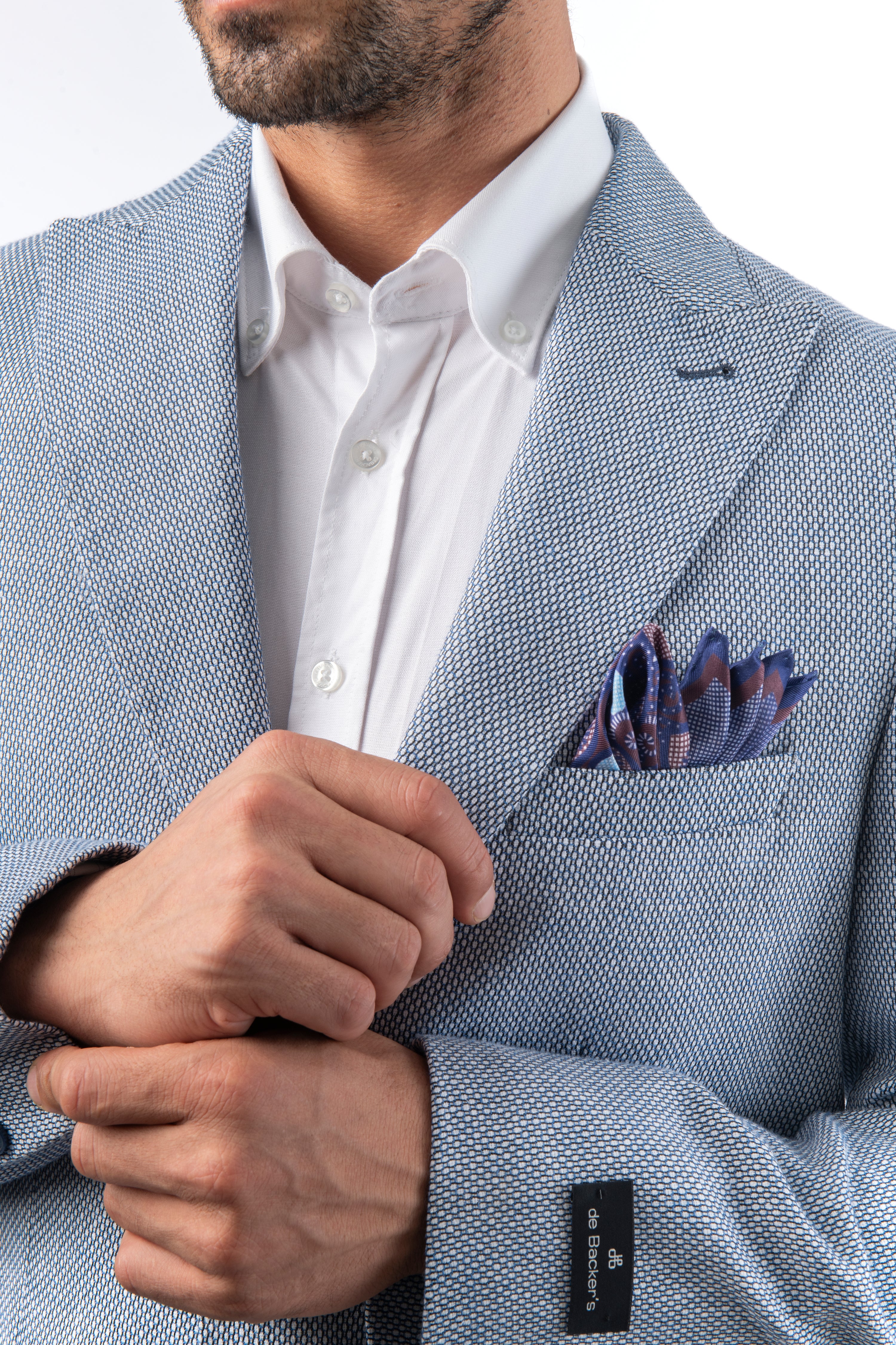 Woven Linen White Blue Blazer