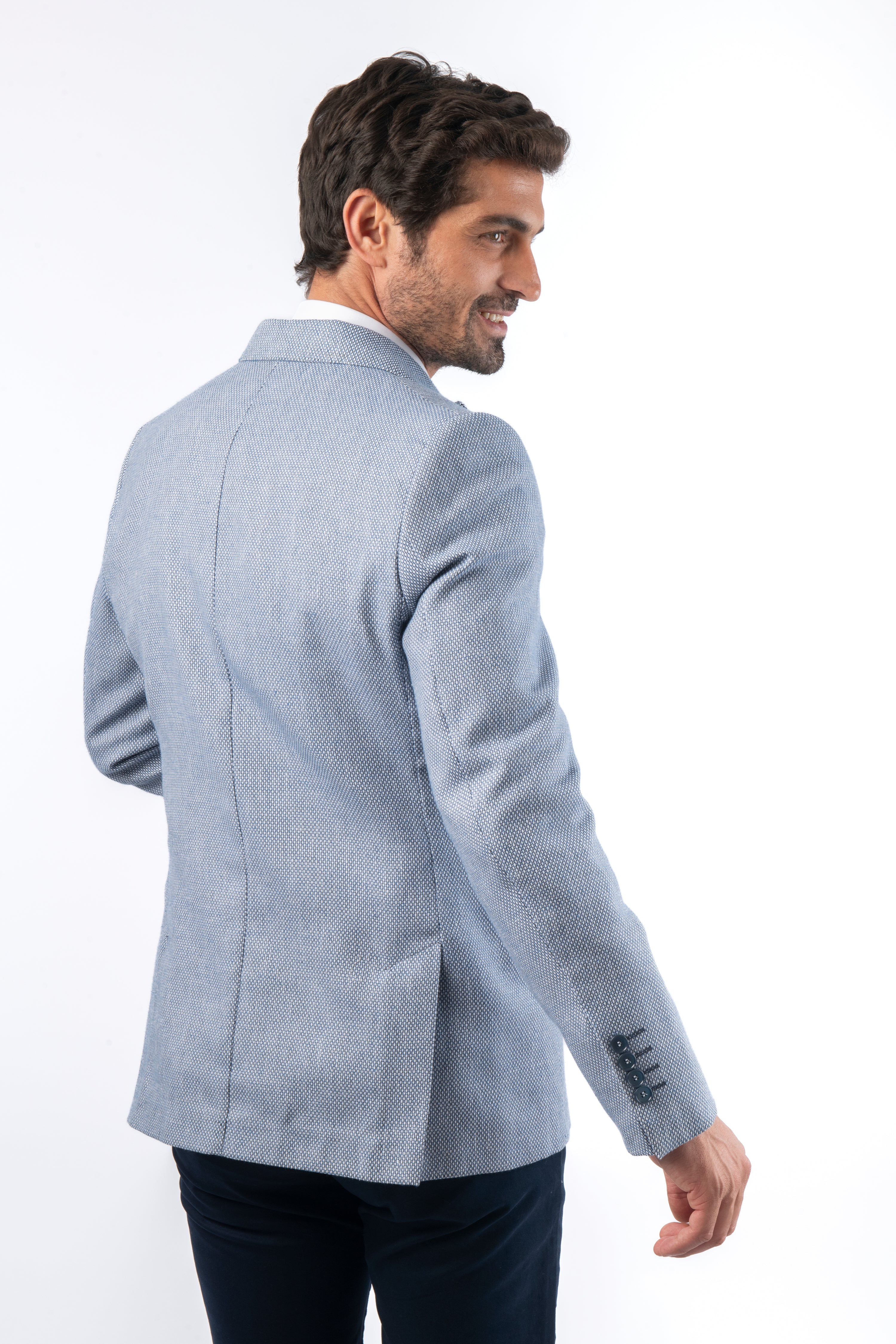 Woven Linen White Blue Blazer