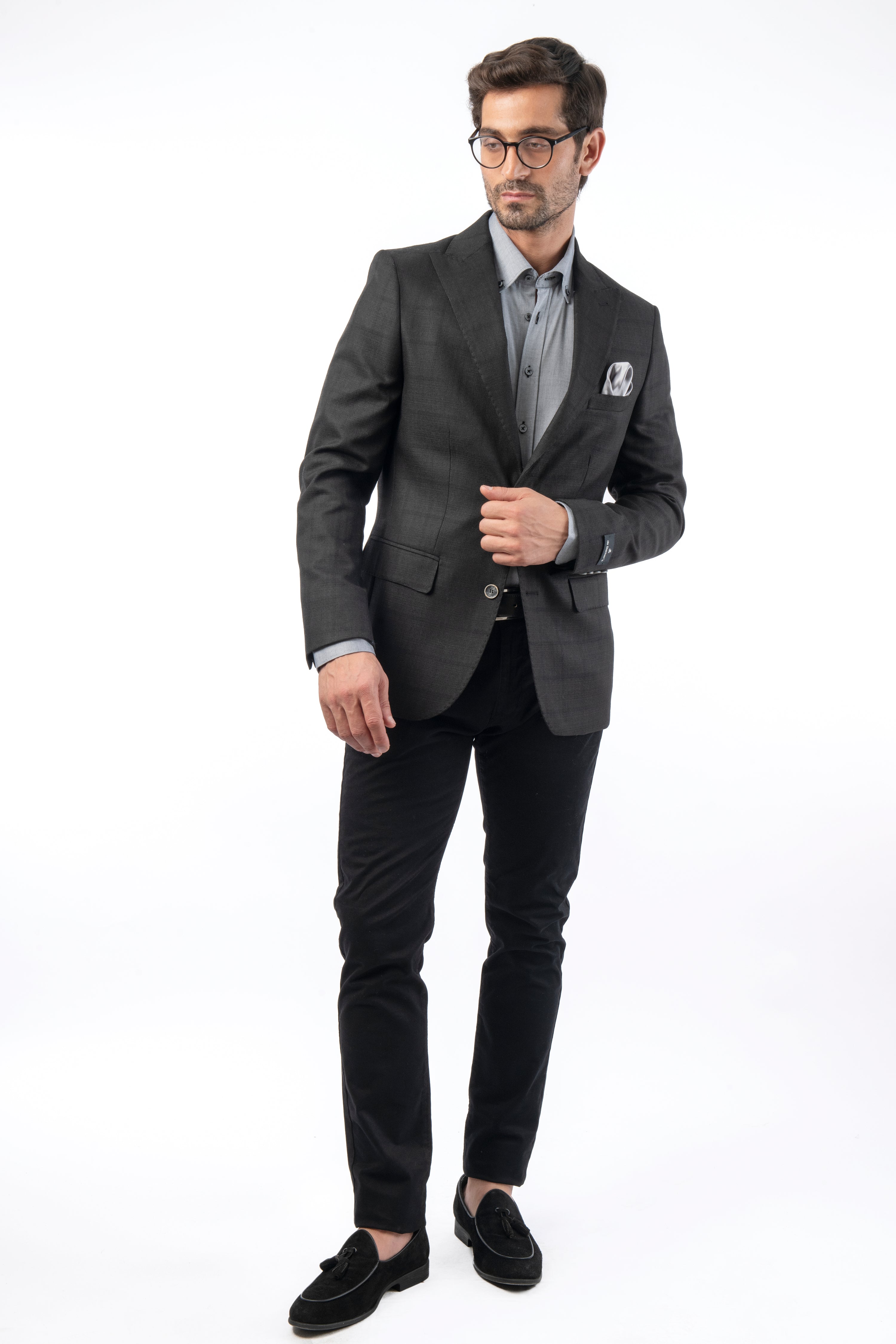 Linen Look Pique Black Blazer