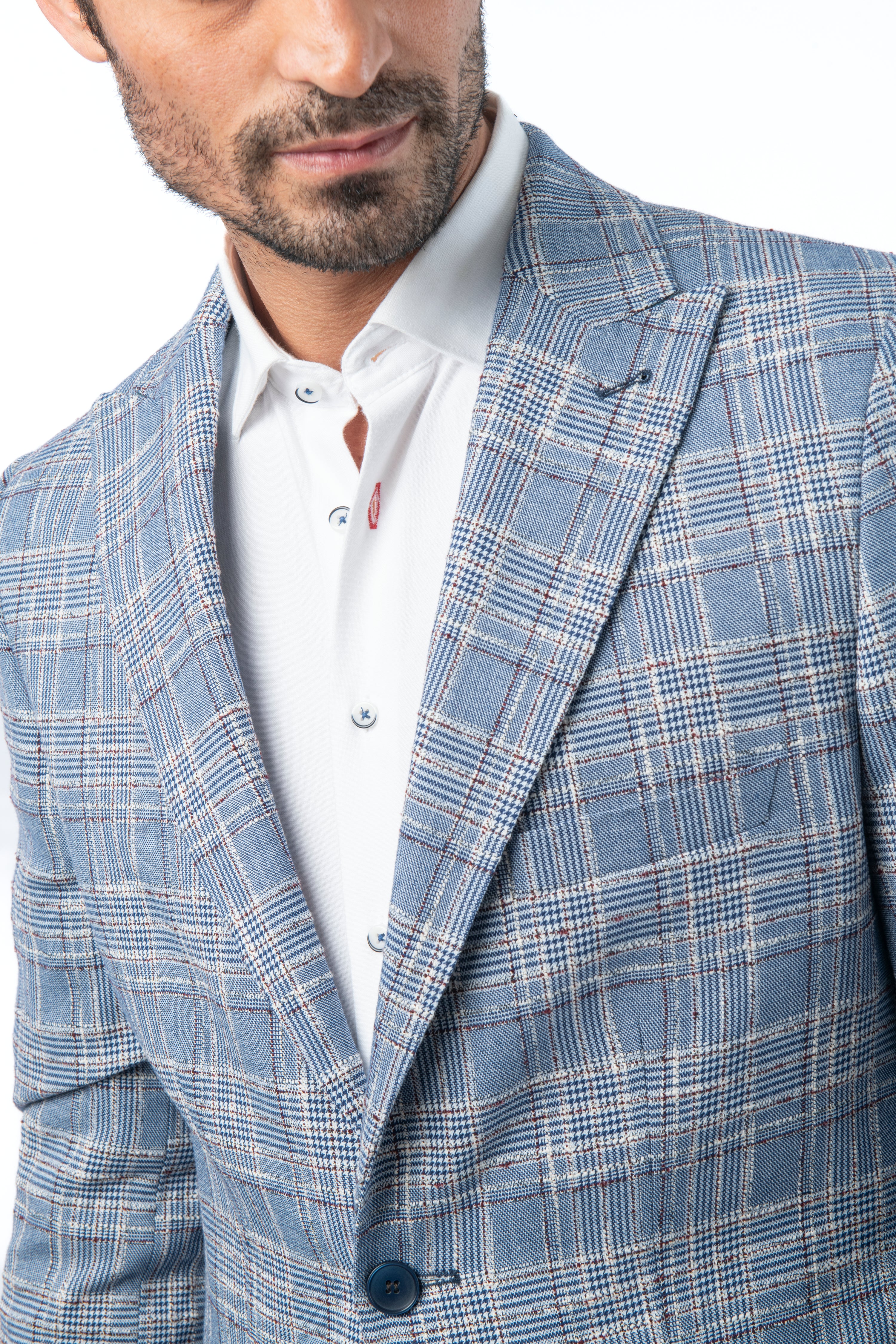 Checked Woven Glaucous Blue Blazer