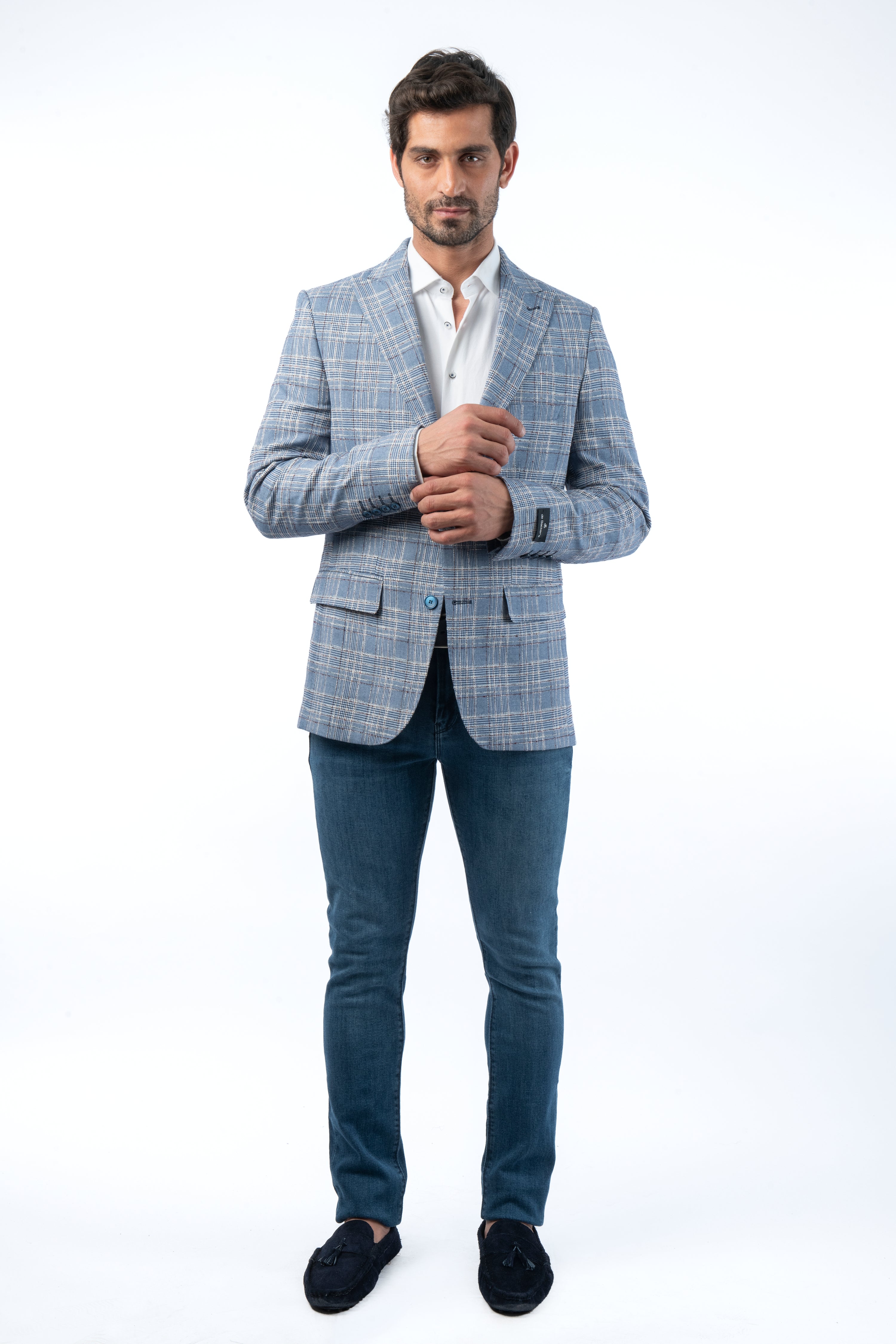 Checked Woven Glaucous Blue Blazer