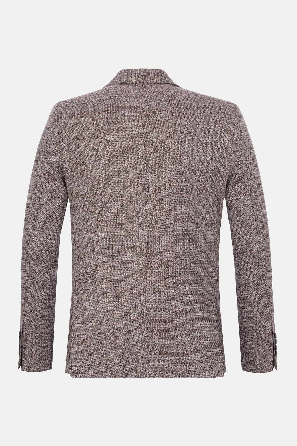 Jacquard Wool Knitted Peaked Lapel Crimson & Gray Blazer