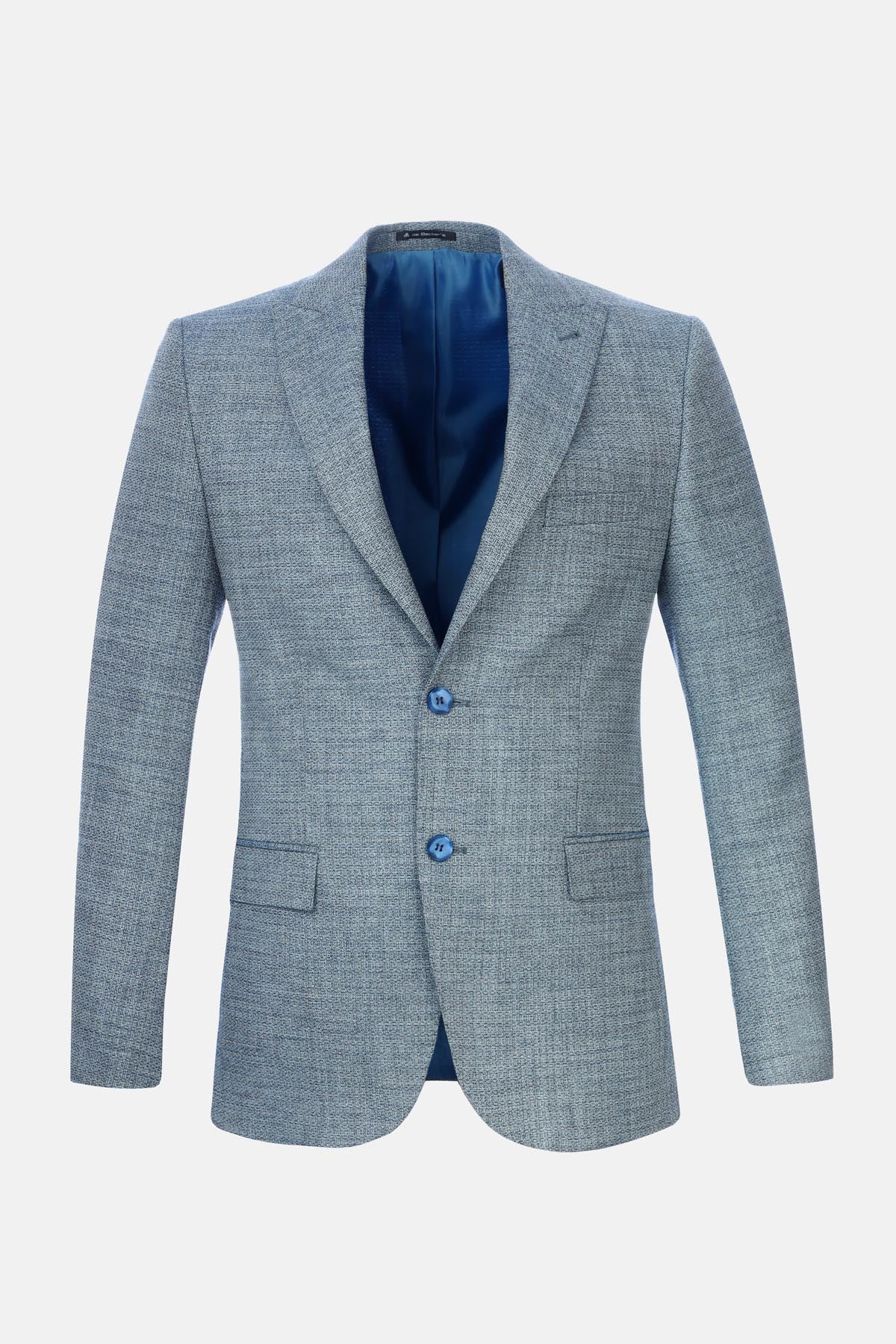 Wool Knitted Peaked Lapel Light Blue Blazer