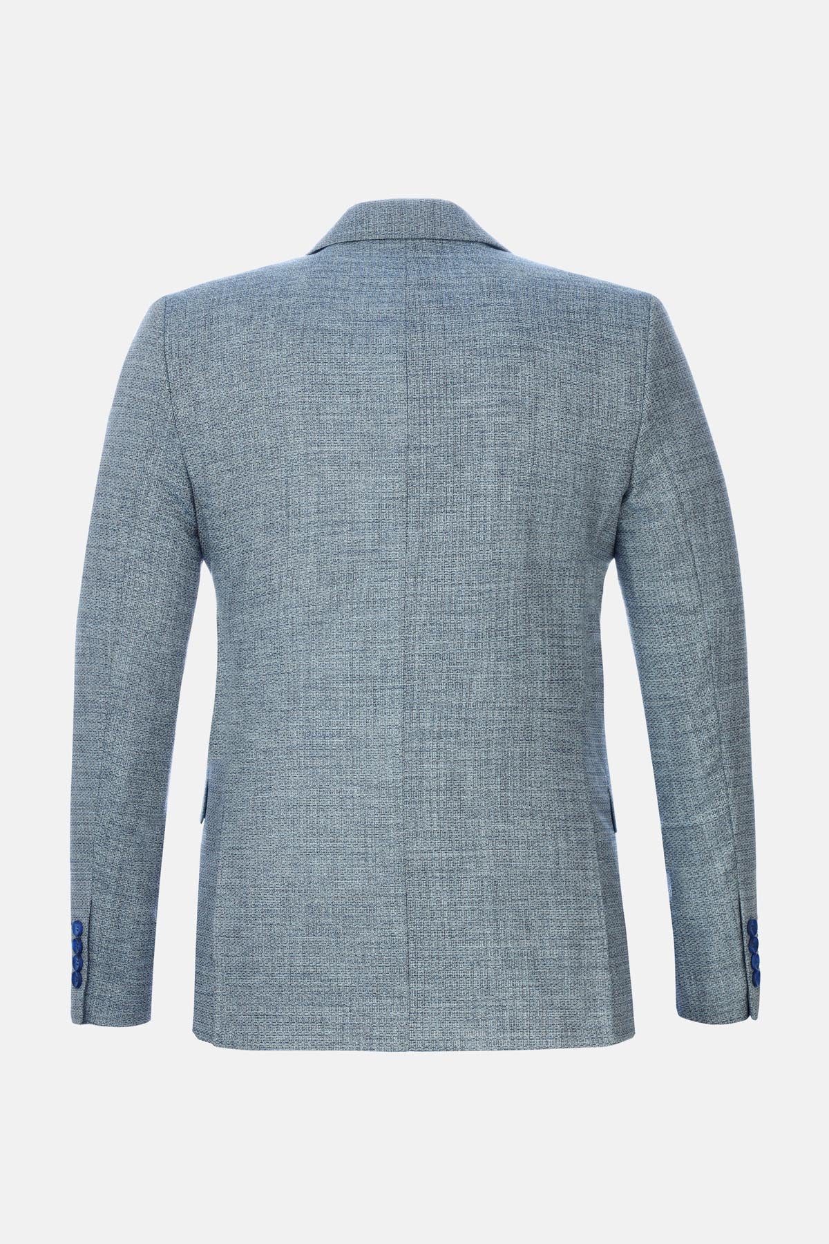 Wool Knitted Peaked Lapel Light Blue Blazer