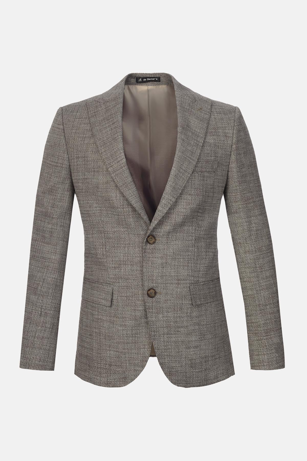 Jacquard Wool Knitted Peaked Lapel Light Beige & Brown Blazer