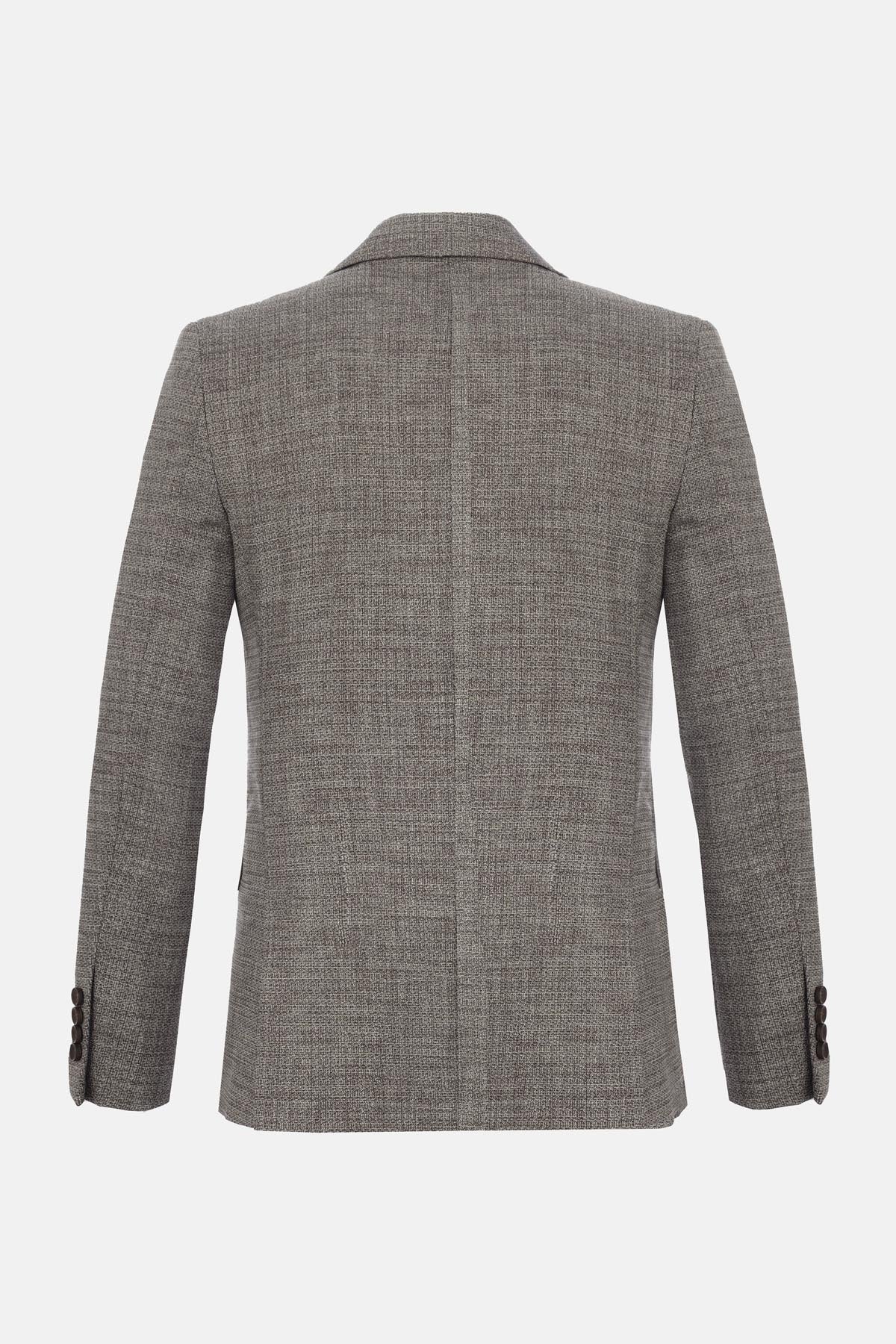 Jacquard Wool Knitted Peaked Lapel Light Beige & Brown Blazer