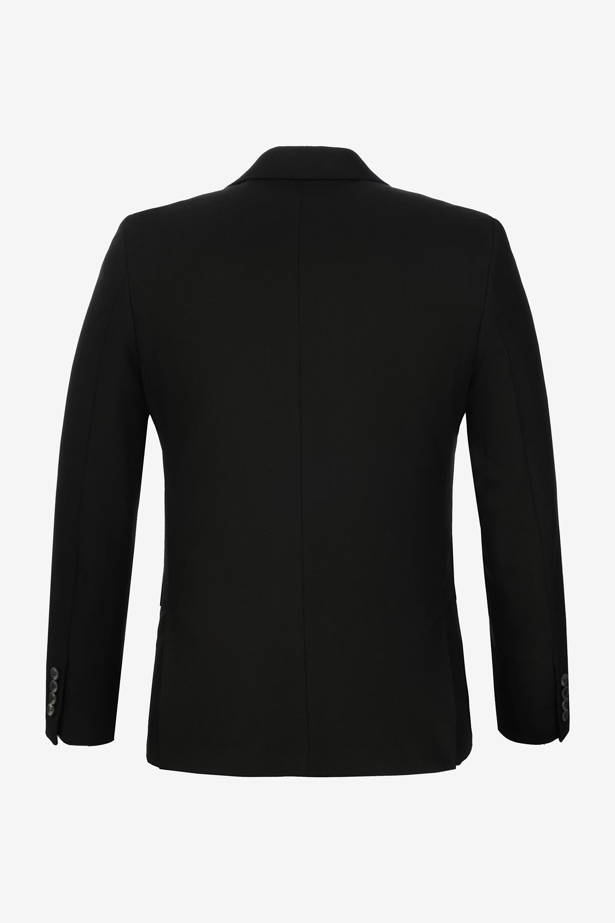 Twill Wool Knitted Peaked Black Blazer